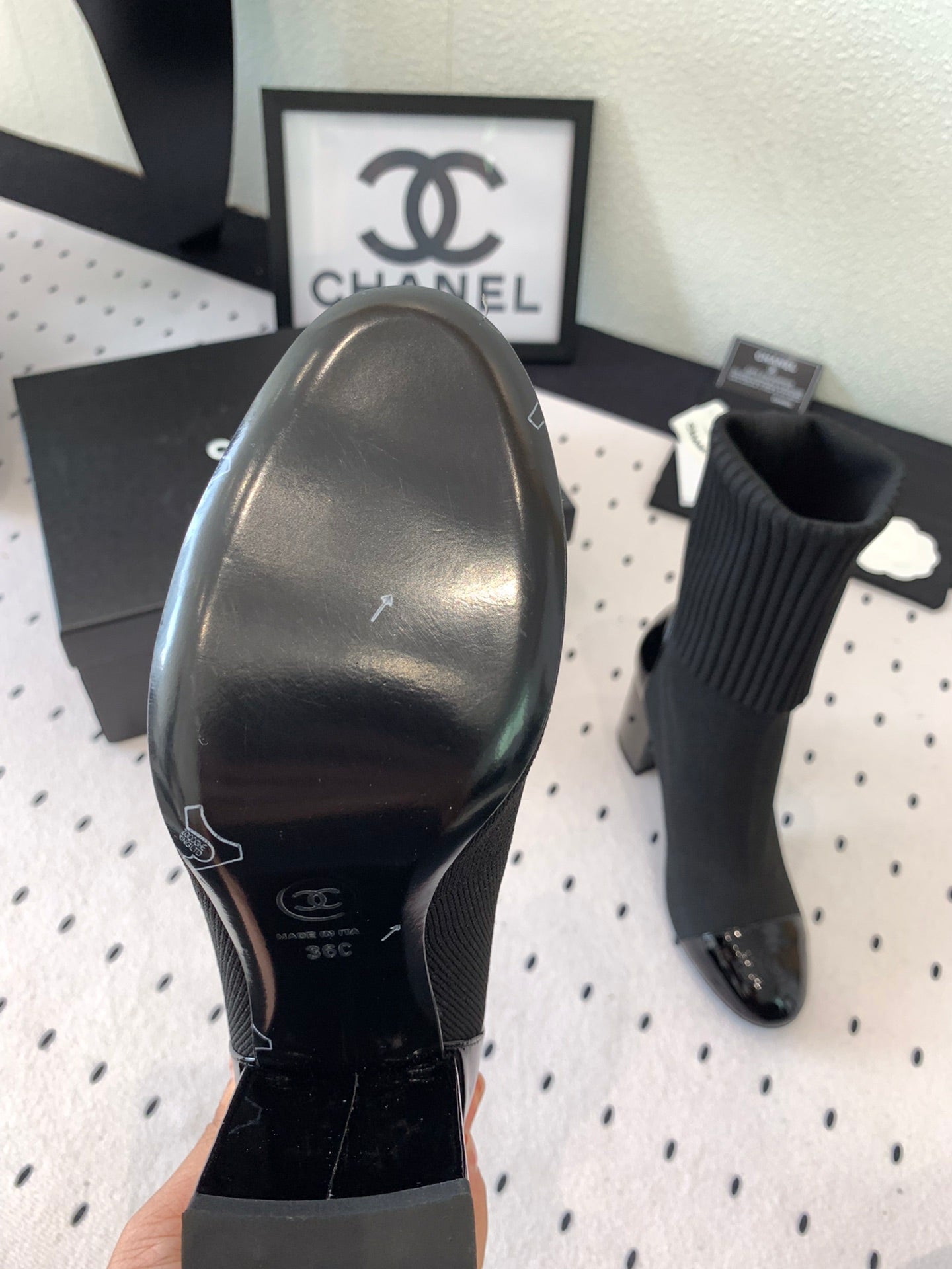 CC Short Boots 85mm Black Wool Mix Glossy Cowhide 938068