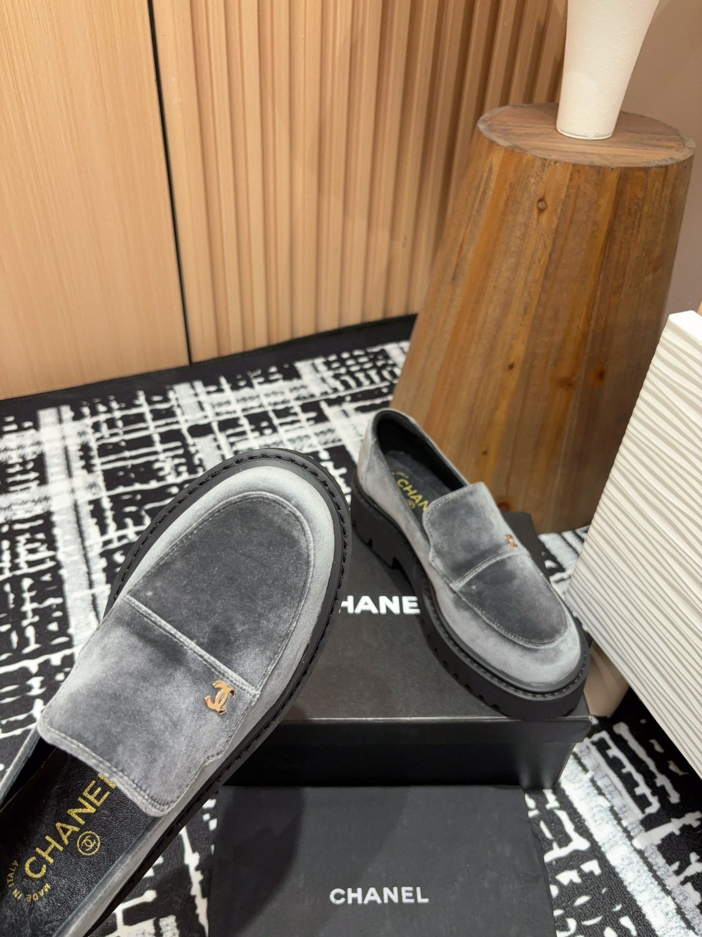 CC LOAFER THICK-SOLED IN DOVE GREY VELVET