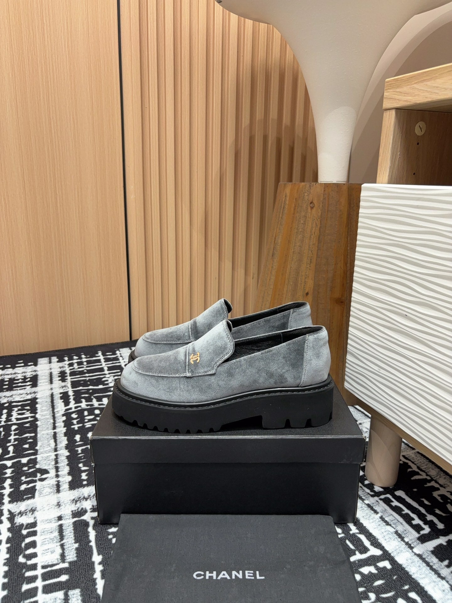 CC LOAFER THICK-SOLED IN DOVE GREY VELVET