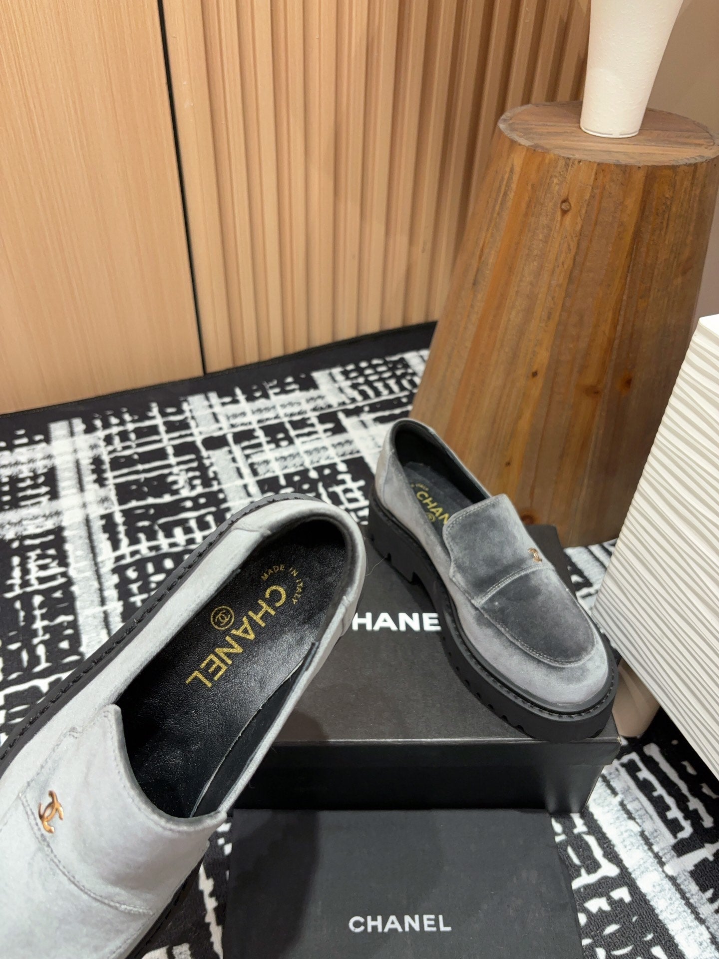 CC LOAFER THICK-SOLED IN DOVE GREY VELVET