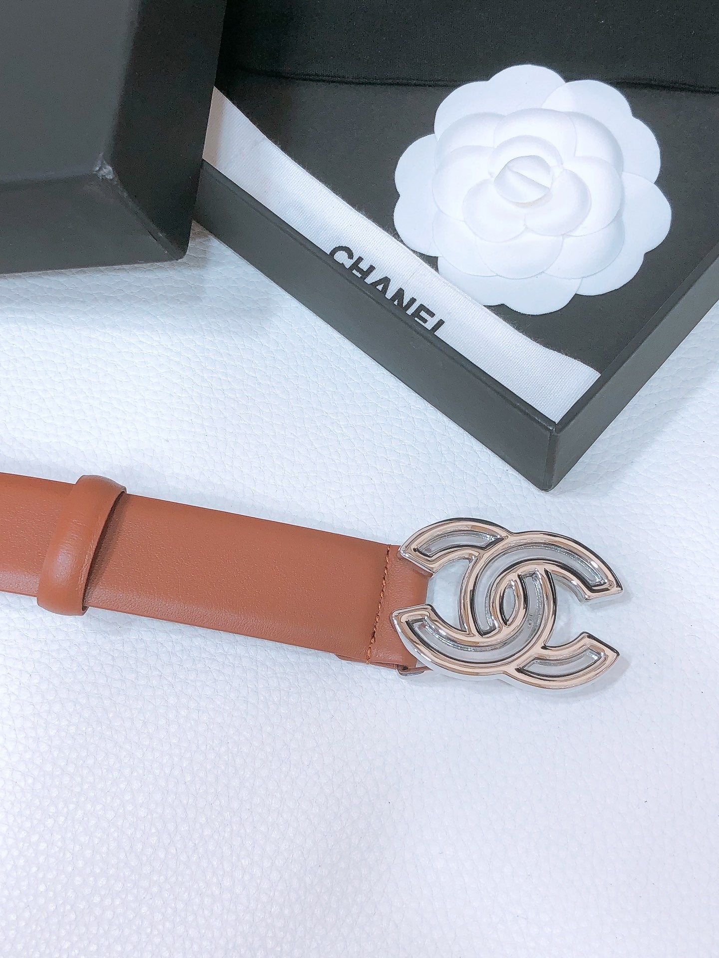 CHANEL BELT 3CM BROWN EMBROIDERED LAMBSKIN WITH SILVER HARDWARE