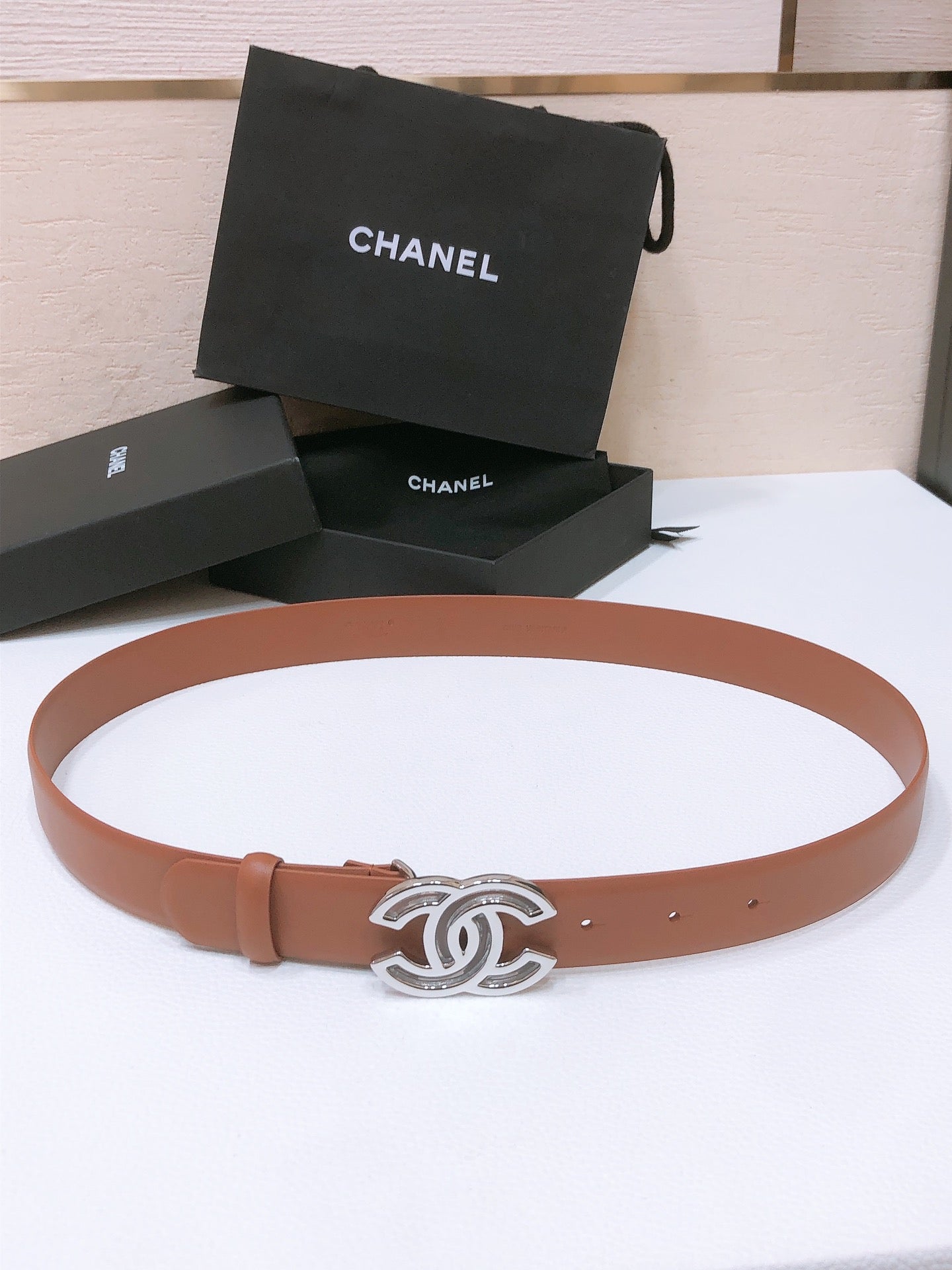 CHANEL BELT 3CM BROWN EMBROIDERED LAMBSKIN WITH SILVER HARDWARE