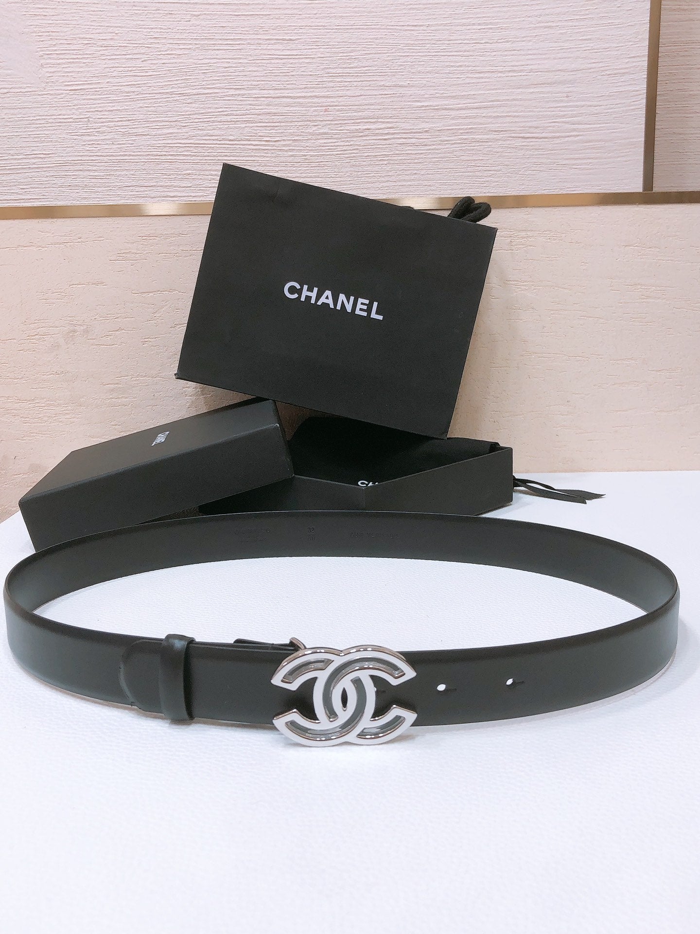 CHANEL BELT 3CM IN BLACK LAMBSKIN SILVER HARDWARE