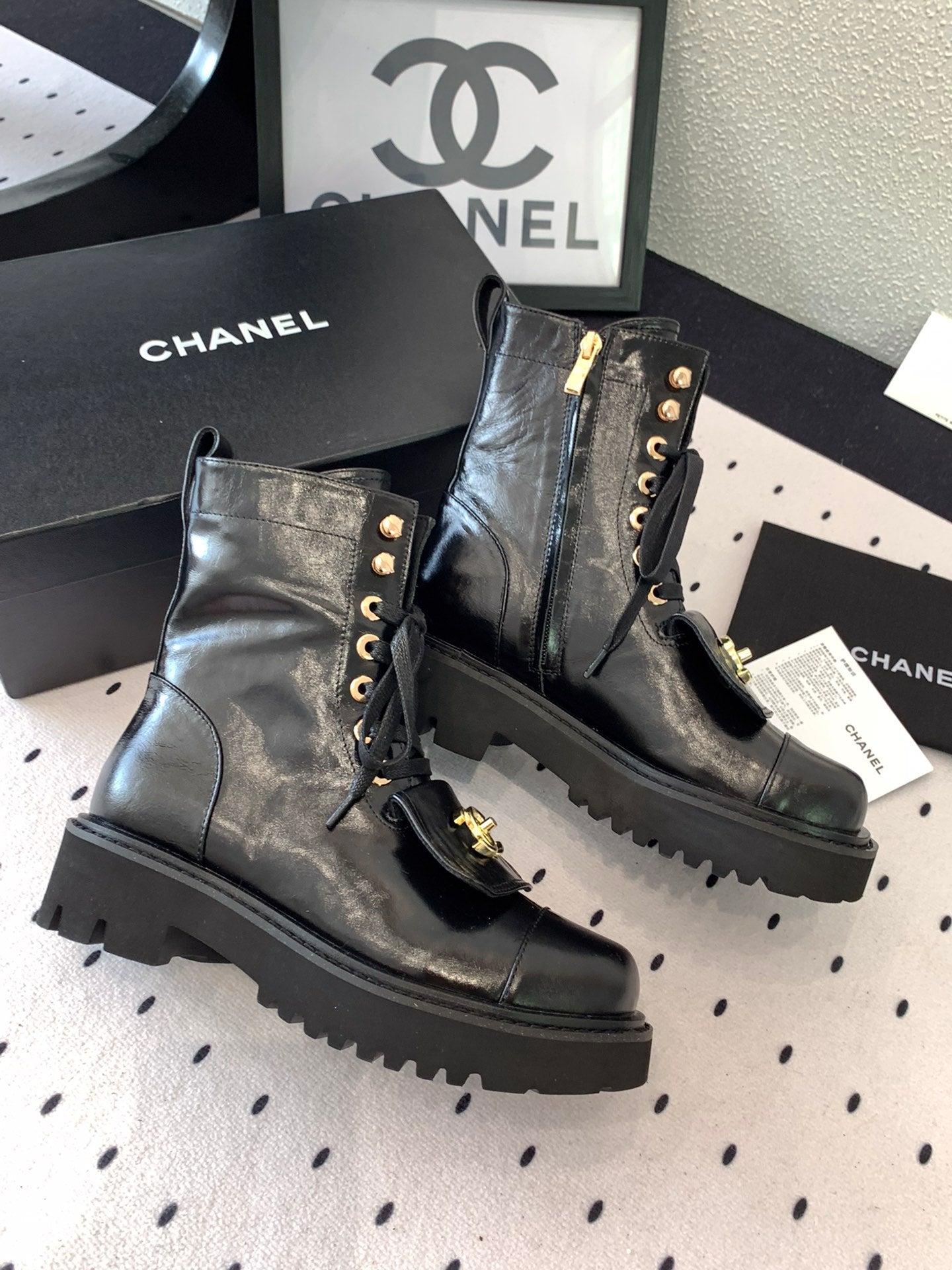 CC Short Boots In Black Logo Print Lambskin  938057