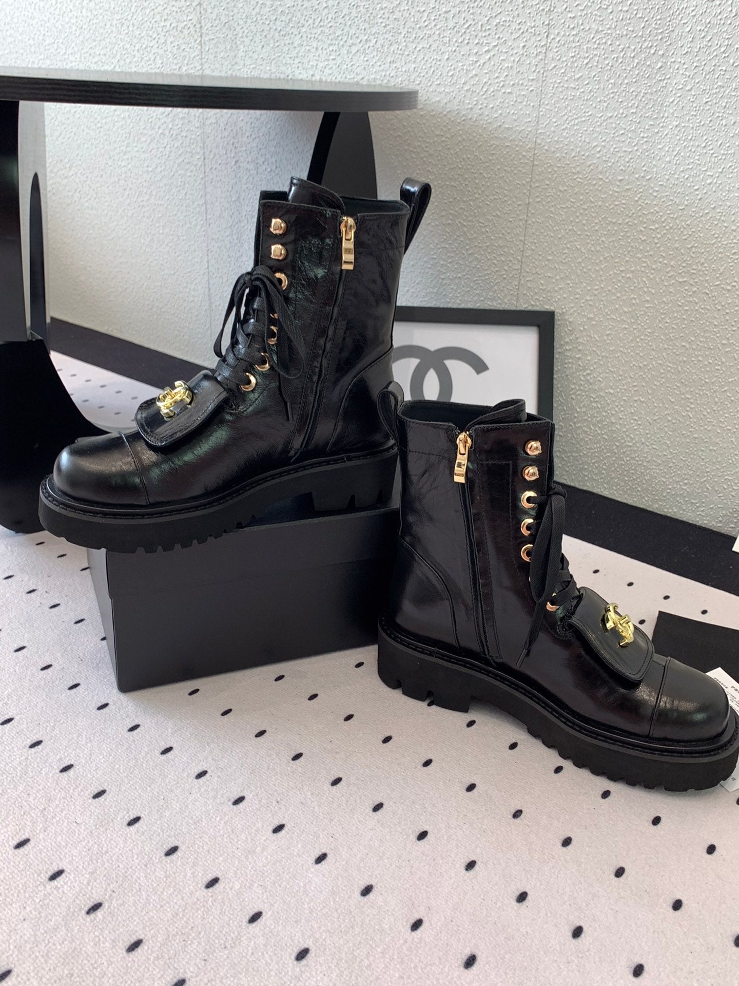 CC Short Boots In Black Logo Print Lambskin  938057