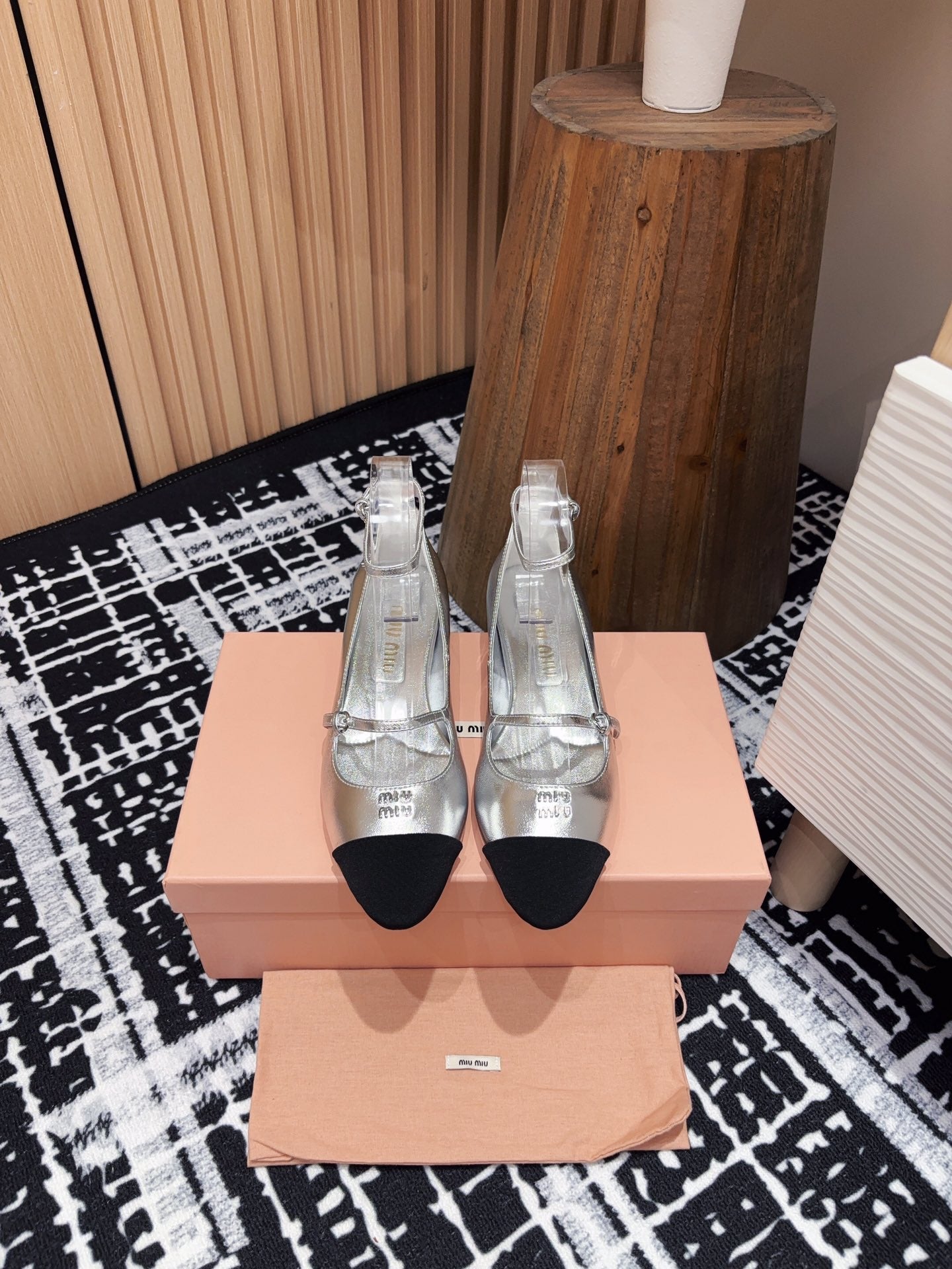 Miu Ballet Flat Silver Metallic Sheepskin