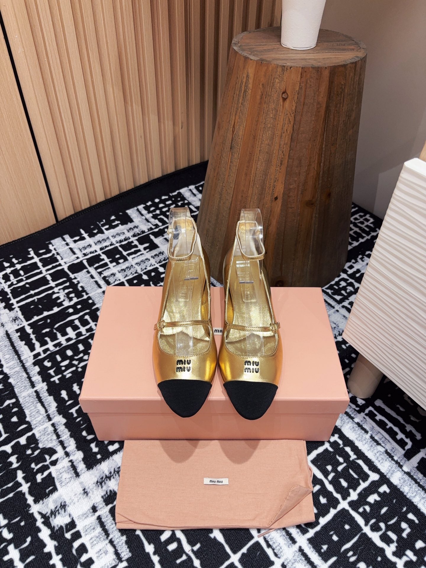 Miu Ballet Flat Gold Metallic Sheepskin