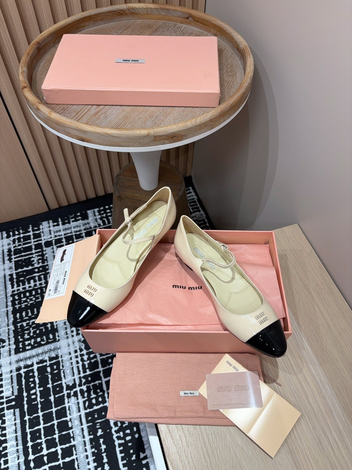Miu Ballet Flat Beige Shiny Sheepskin