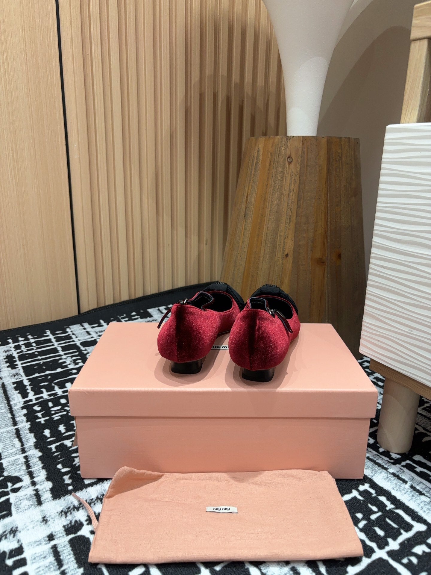 Miu Ballet Flat Wine Red And Black Velvet