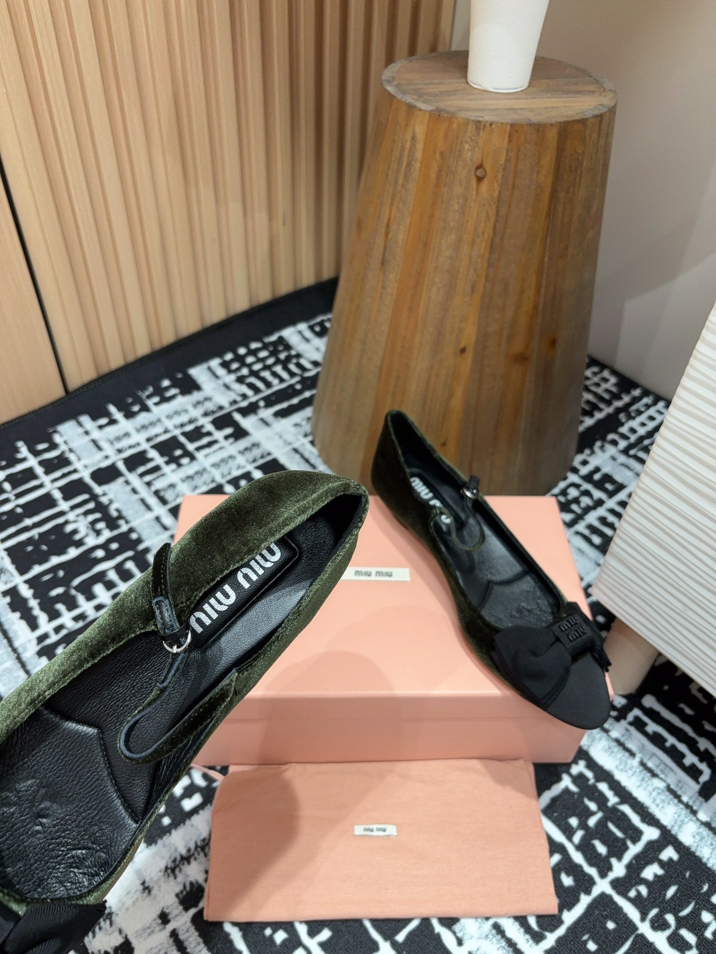 Miu Mary Jane  Dark Green And Black Velvet