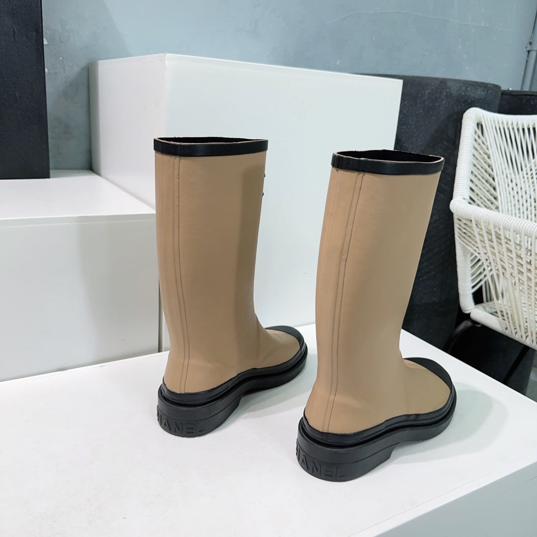 CC Rain Boot Beige Black Rubber