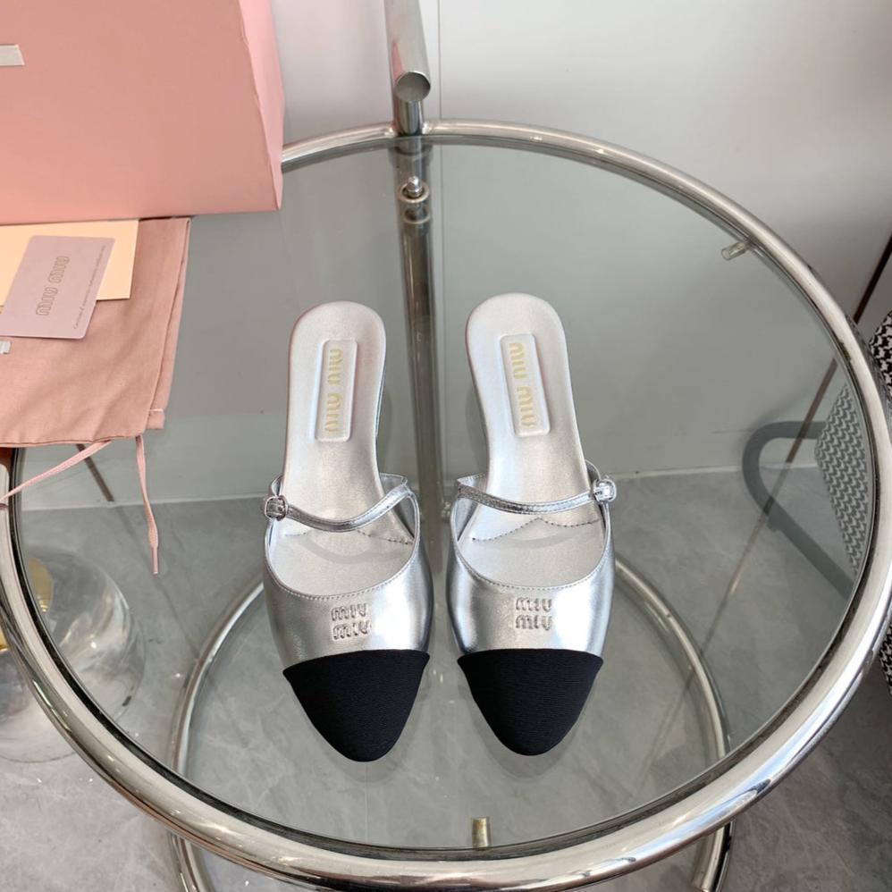 Miu Mules Silver Cowhide