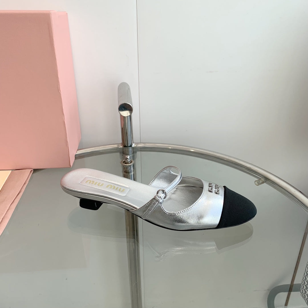 Miu Mules Silver Cowhide
