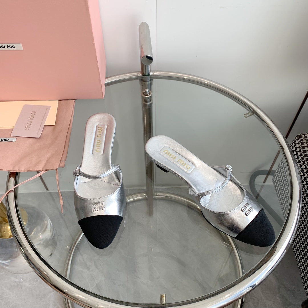 Miu Mules Silver Cowhide