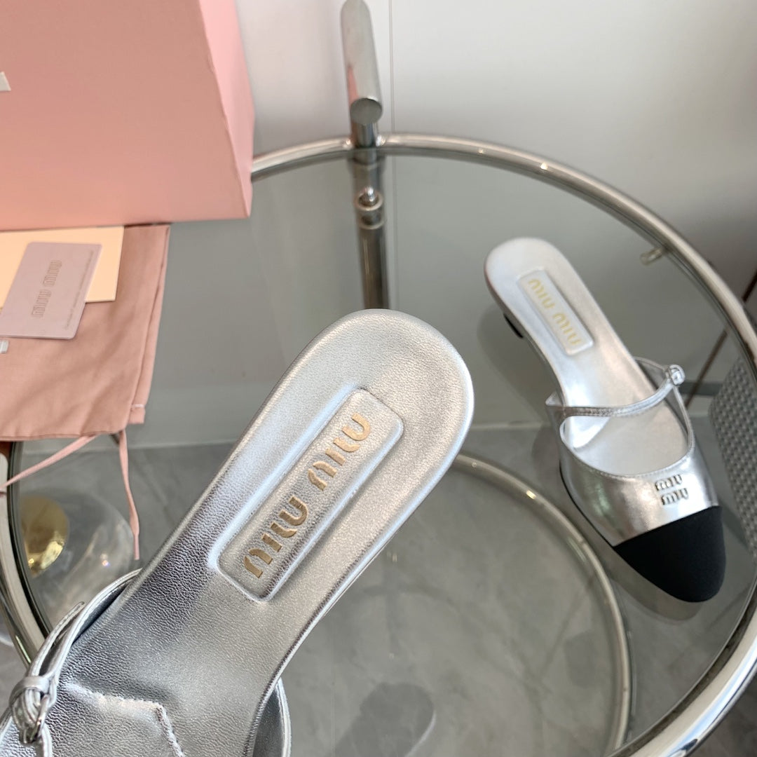 Miu Mules Silver Cowhide