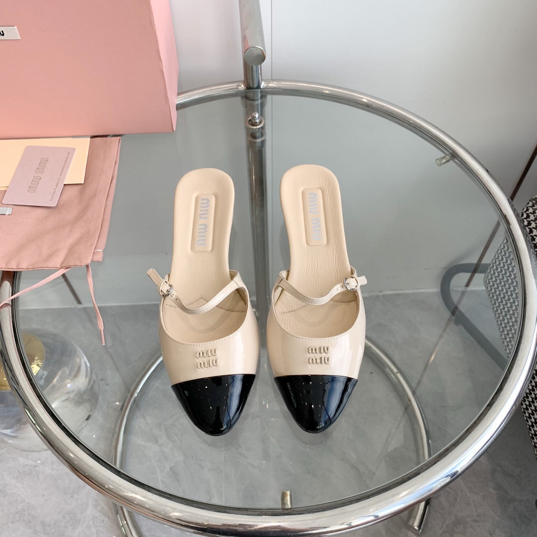 Miu Mules Beige Cowhide