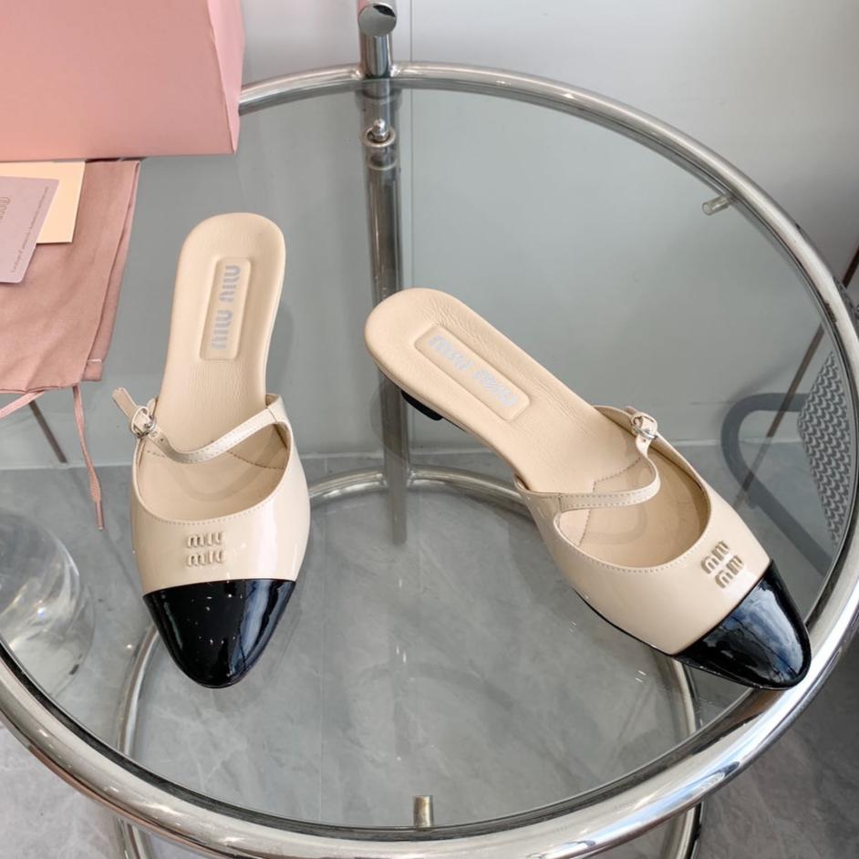 Miu Mules Beige Cowhide
