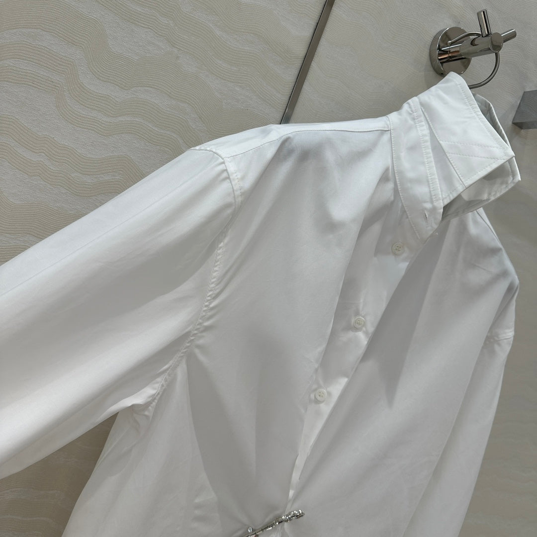 Prada Shirt with Diamond Brooch White Cotton