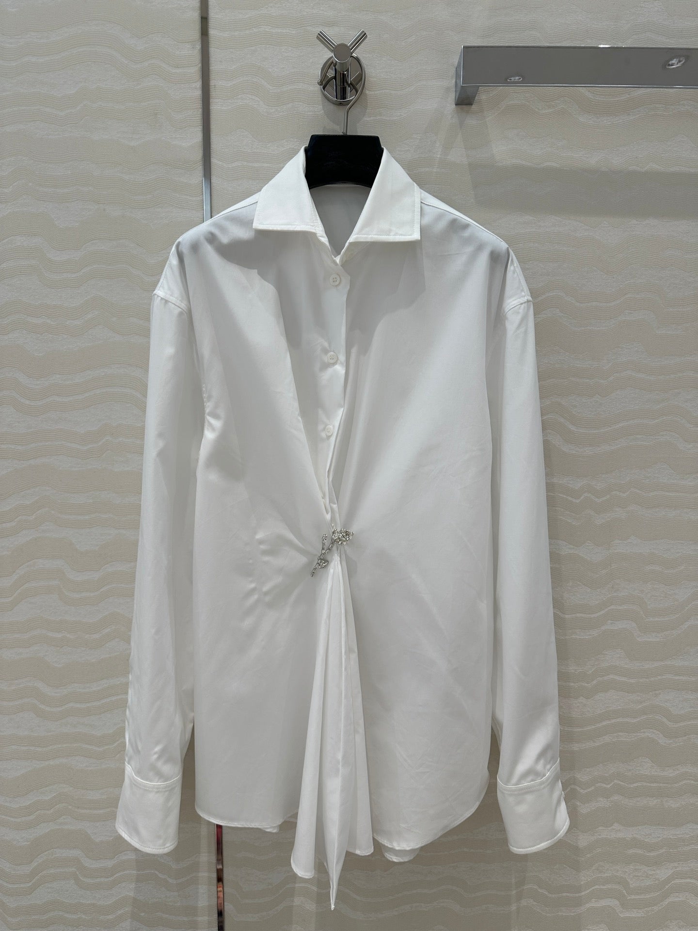 Prada Shirt with Diamond Brooch White Cotton