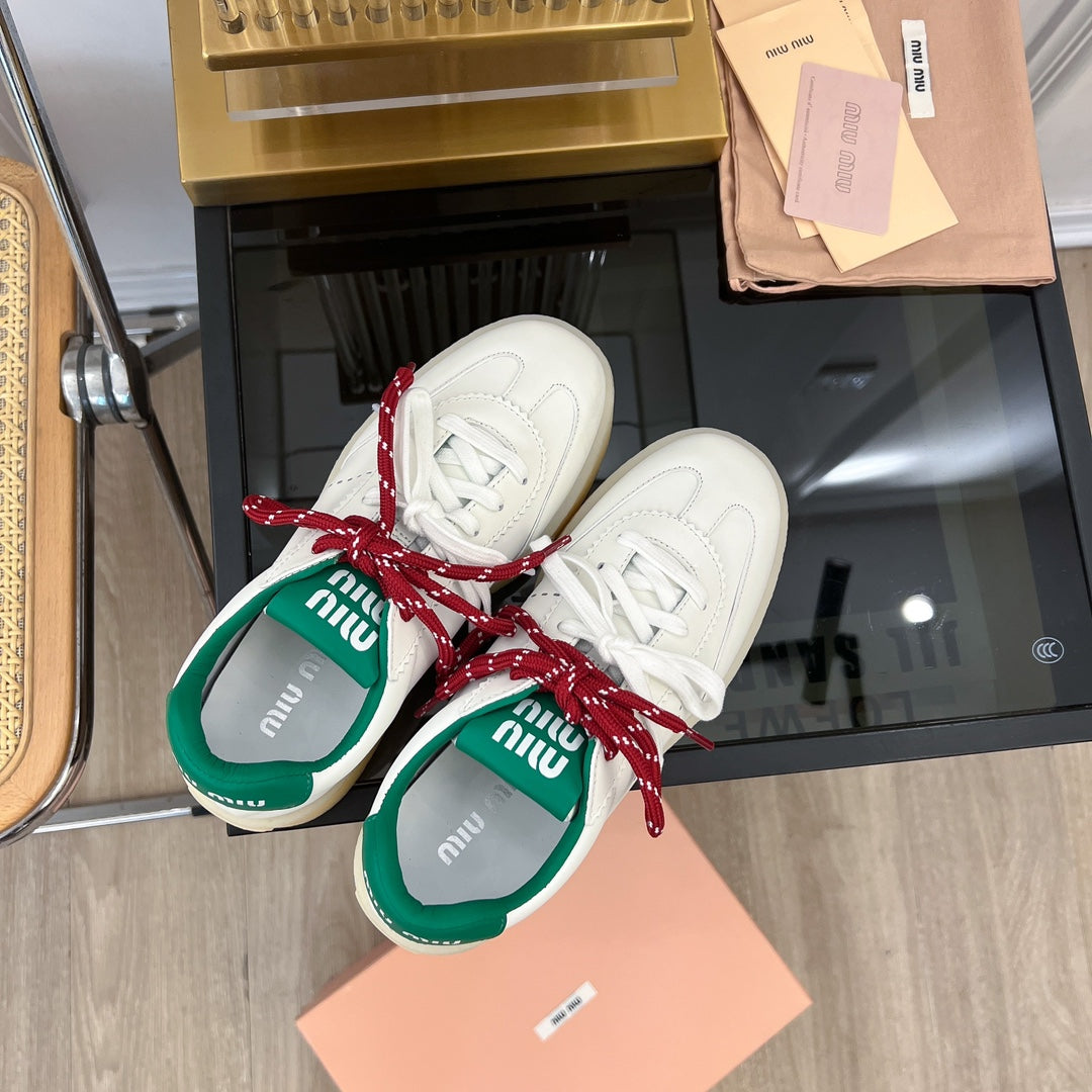 Miu Sneakers White Mix Red String Cowhide