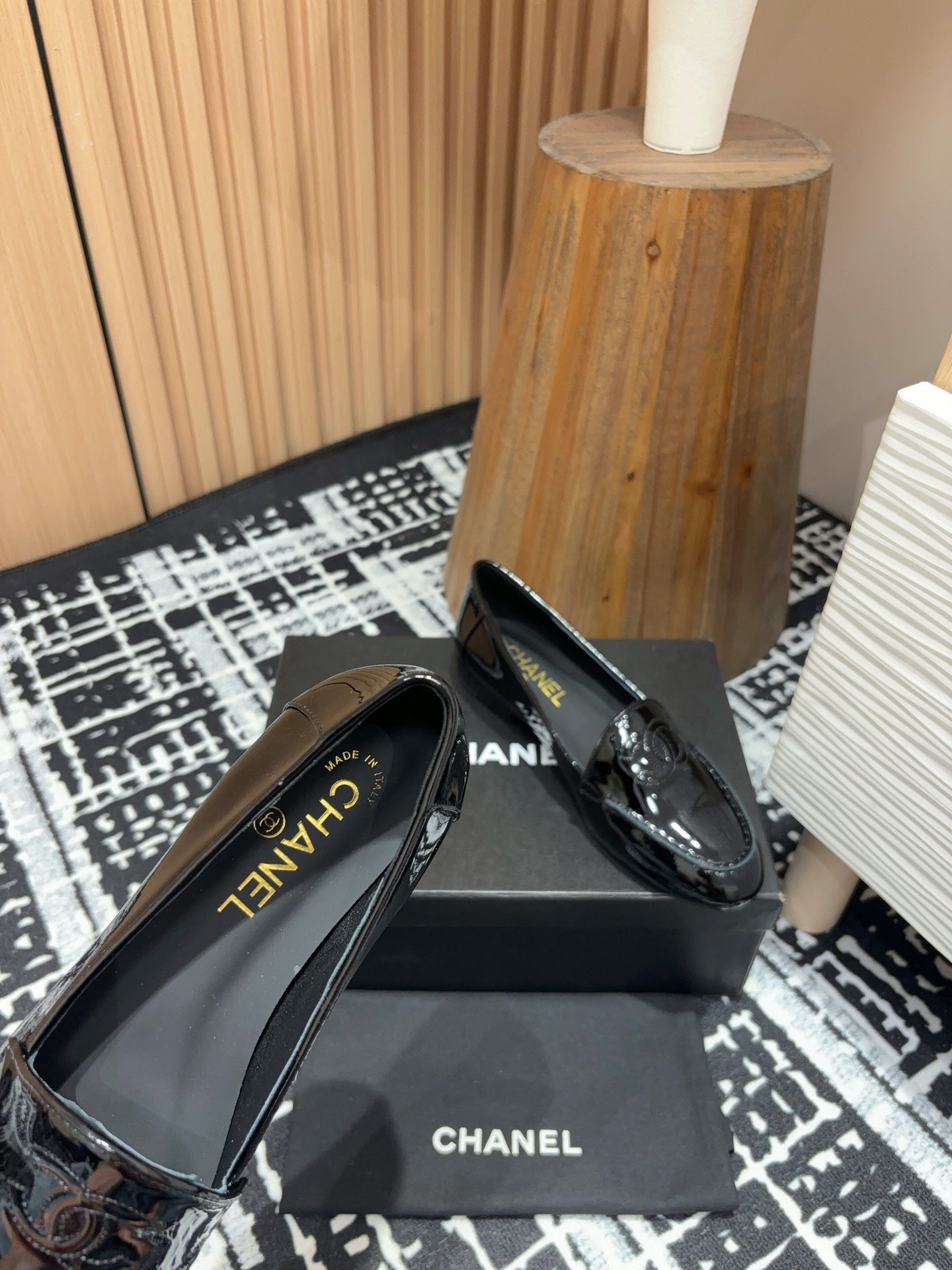 CC Moccasins Glossy Black Lambskin