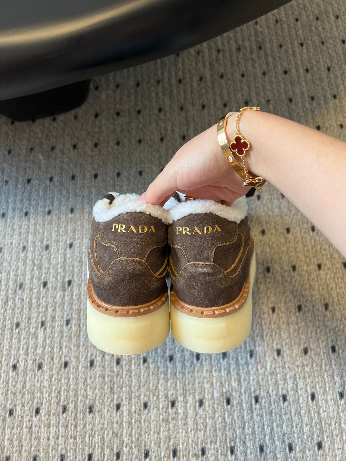 Prada 25s Mid-Top Sneaker Brown Suede And Wool 538432