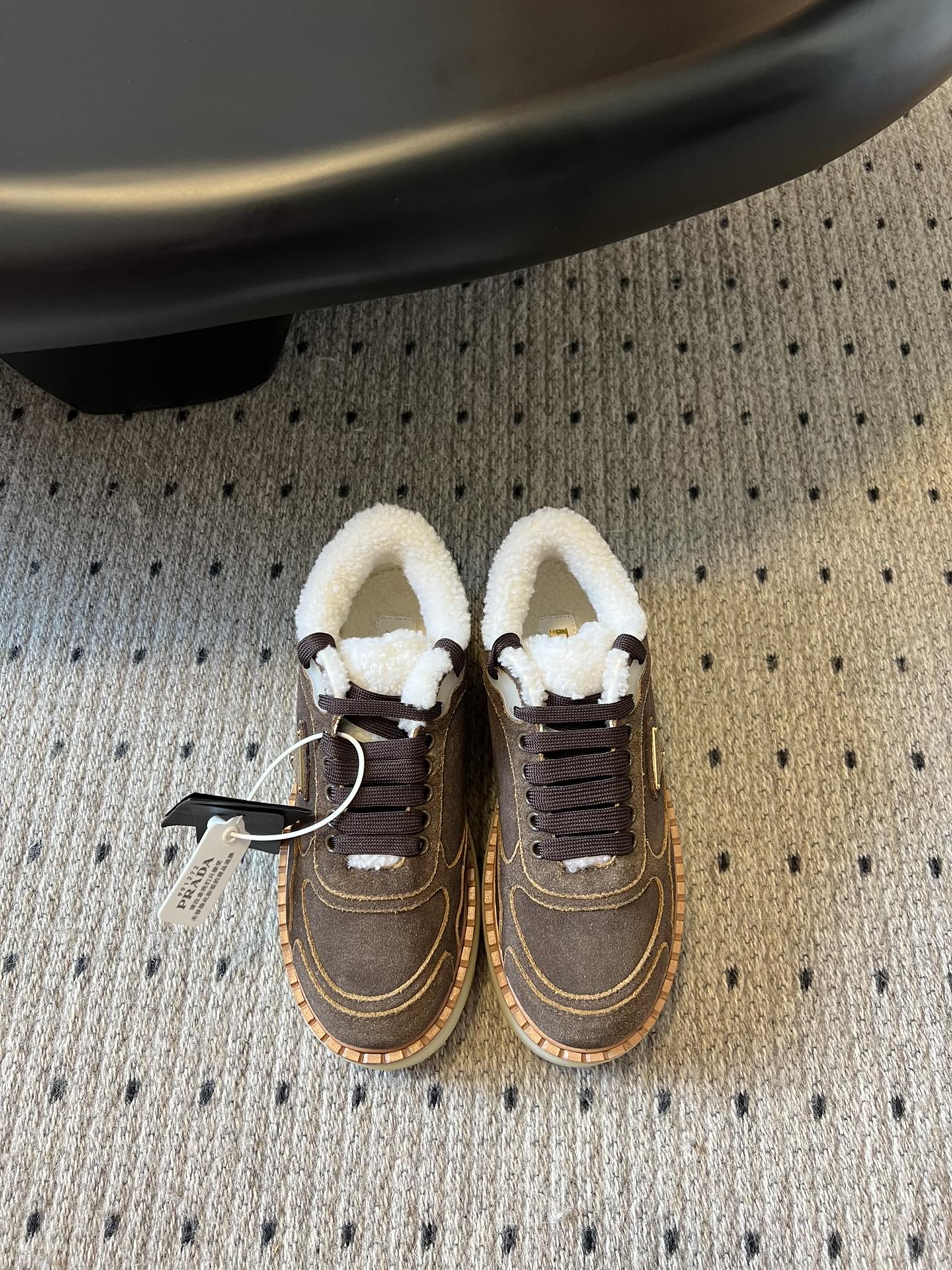 Prada 25s Mid-Top Sneaker Brown Suede And Wool 538432