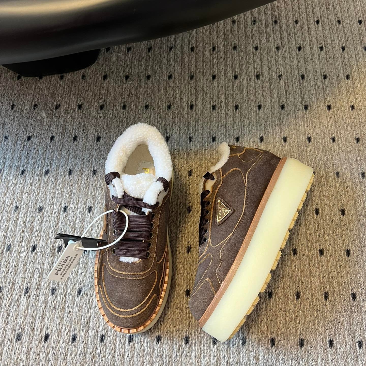 Prada 25s Mid-Top Sneaker Brown Suede And Wool 538432