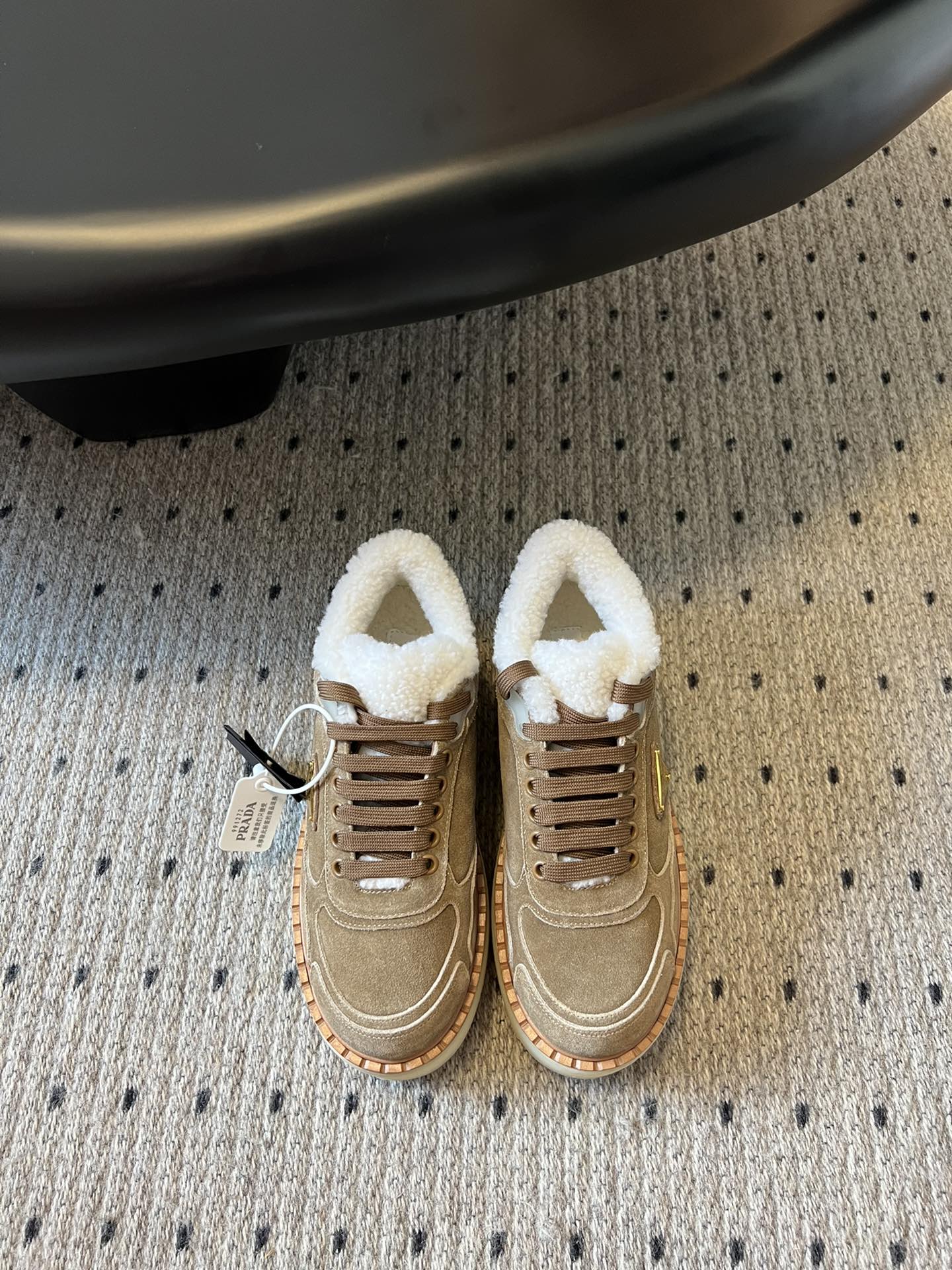 Prada 25s Mid-Top Sneaker Light Brown Suede And Wool 538433