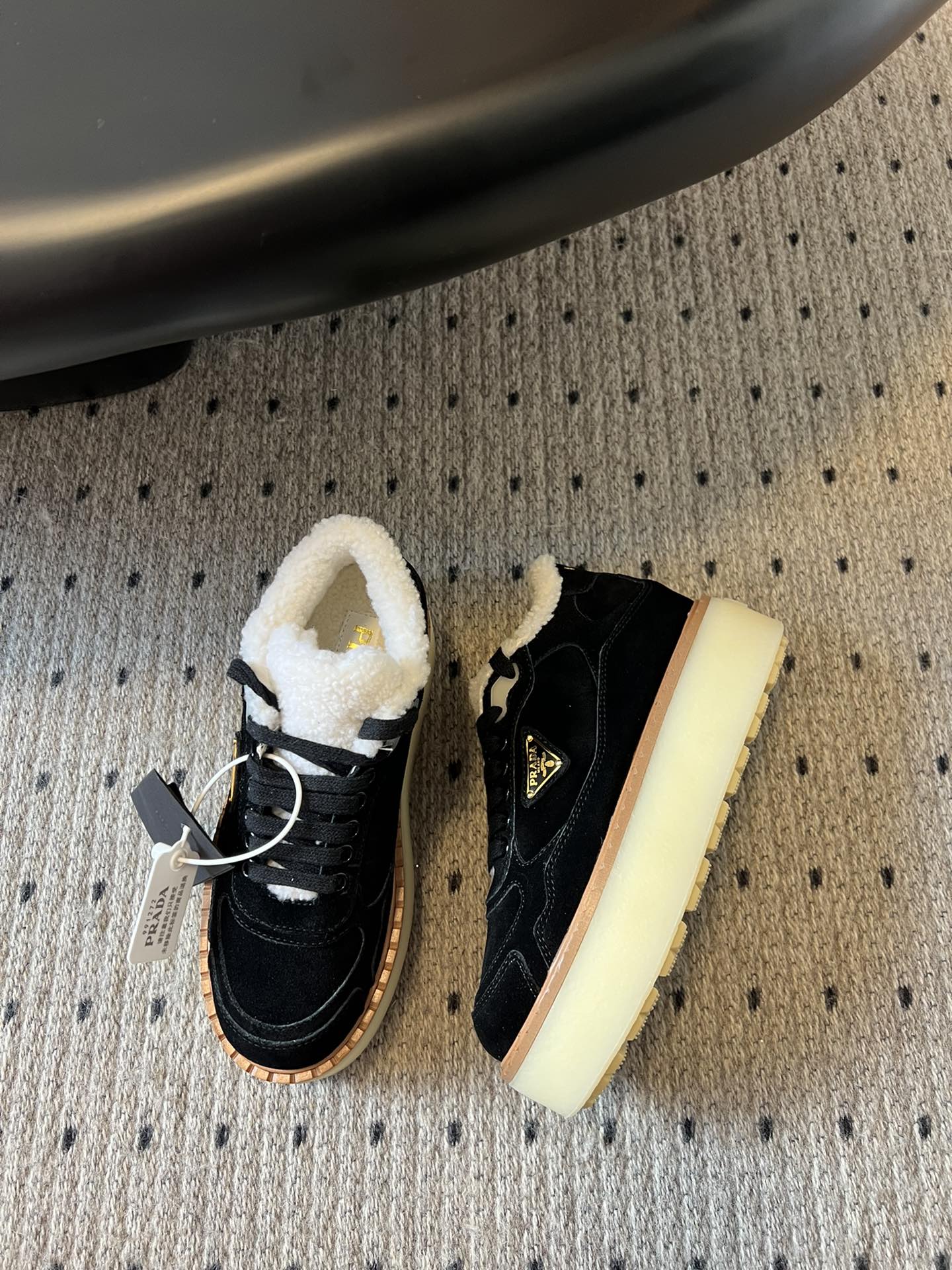 Prada 25s Mid-Top Sneaker Black Suede And Wool 538435