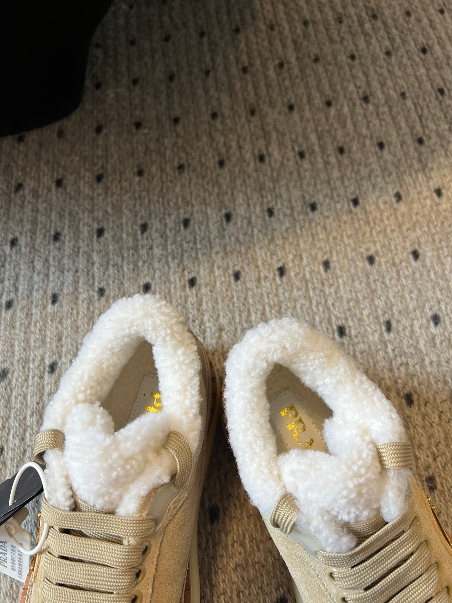 Prada 25s Mid-Top Sneaker Beige Suede And Wool 538436