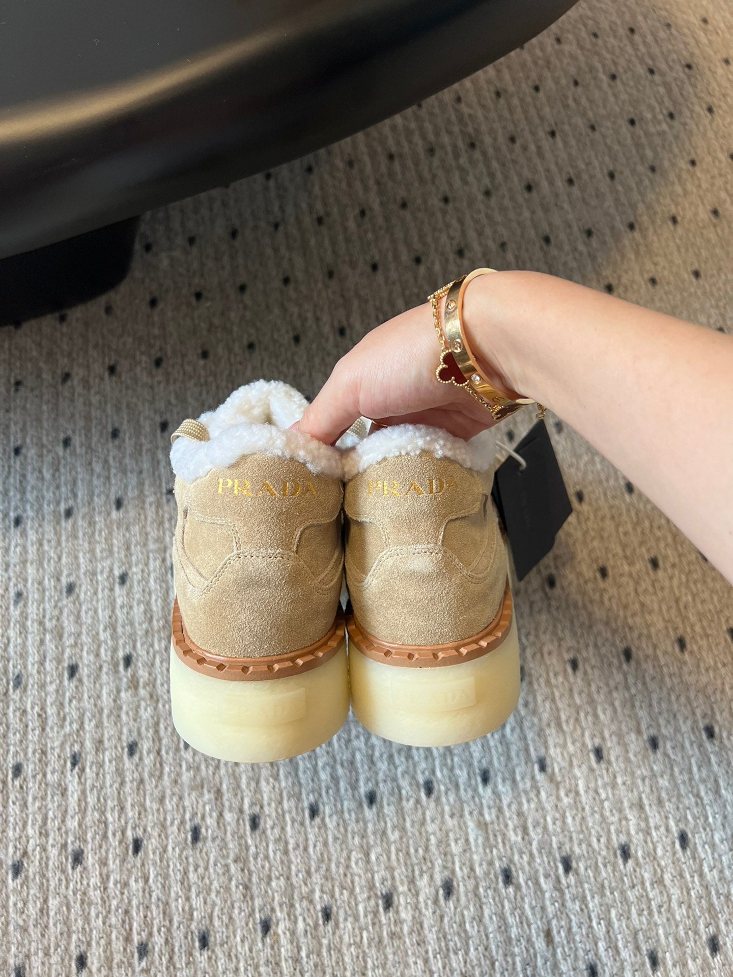 Prada 25s Mid-Top Sneaker Beige Suede And Wool 538436