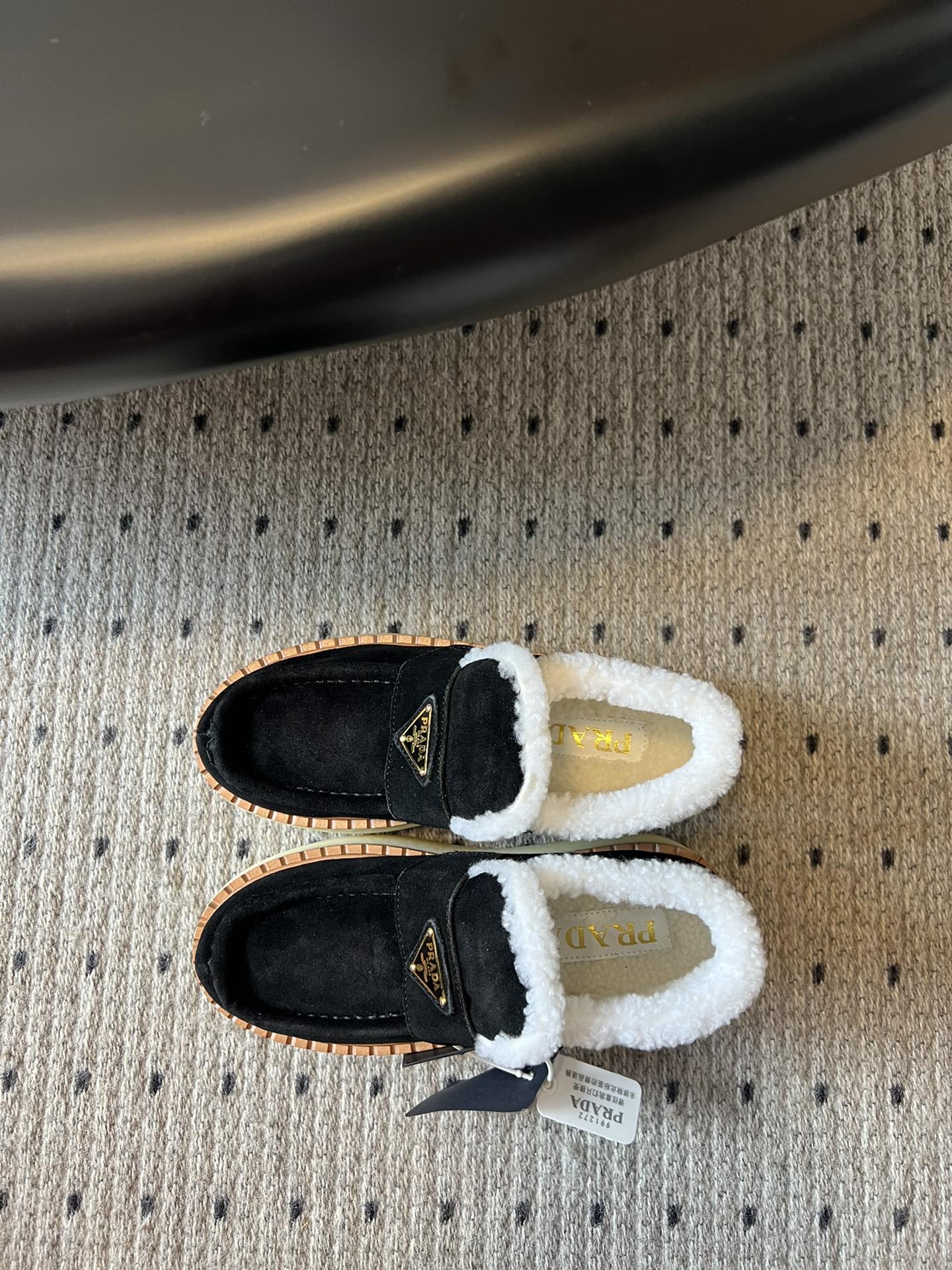 Prada 25s platform ankle boots black suede and wool 538437