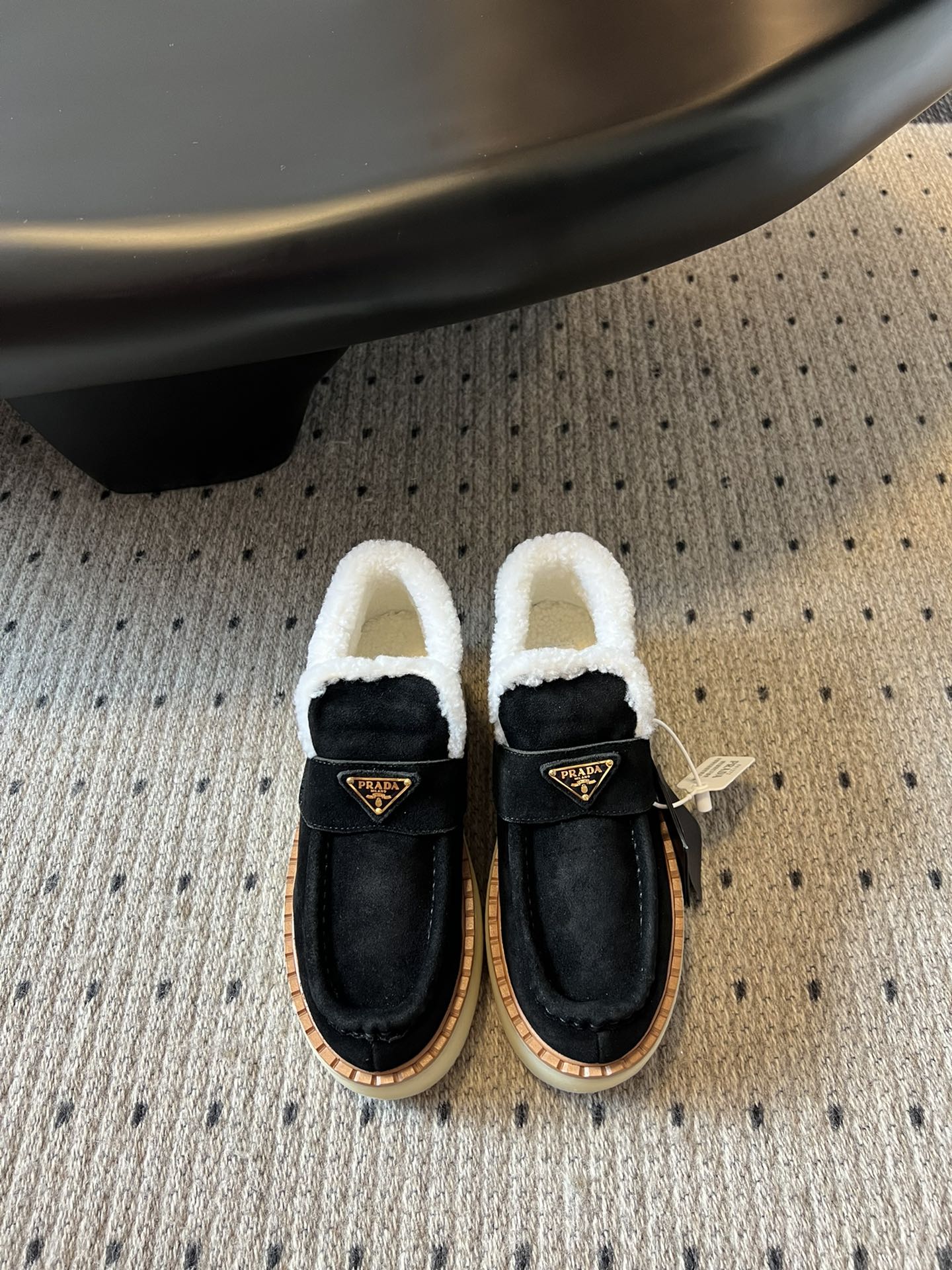 Prada 25s platform ankle boots black suede and wool 538437