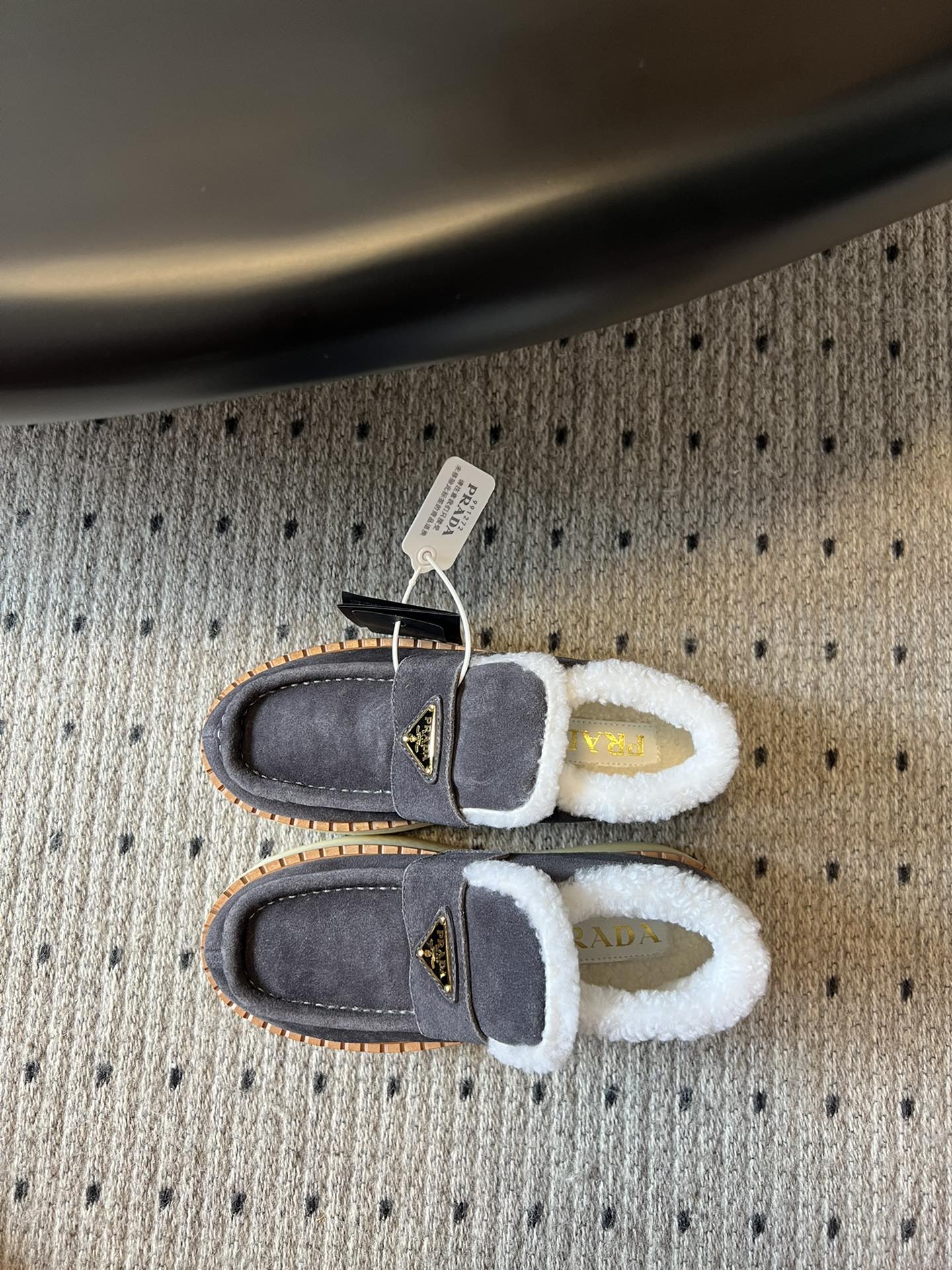 Prada 25s platform ankle boots dark gray suede and wool 538441