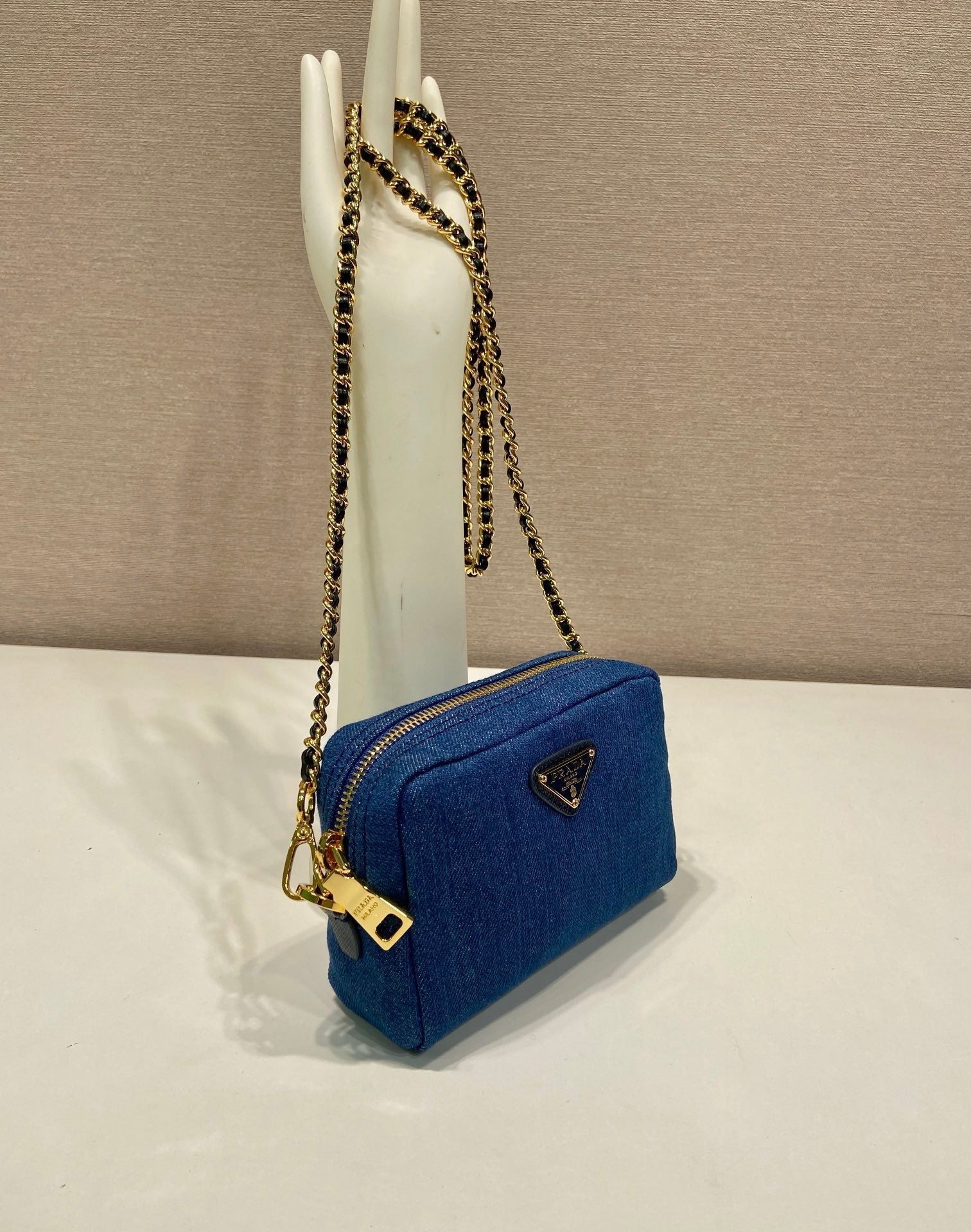 MINI BAG 14 IN AZURE BLUE DENIM GOLD HARDWARE