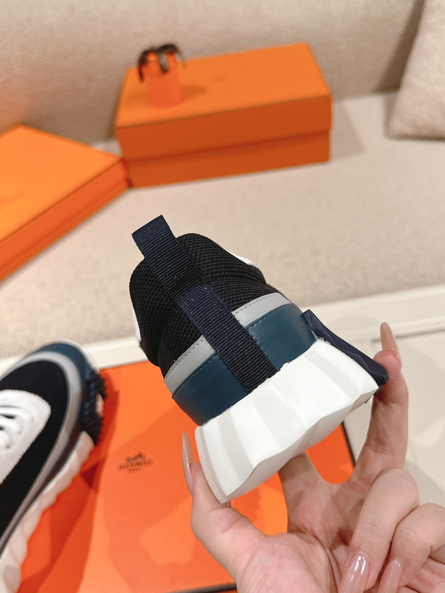 HM Men's Sneaker Black Blue Goatskin Suede 578953