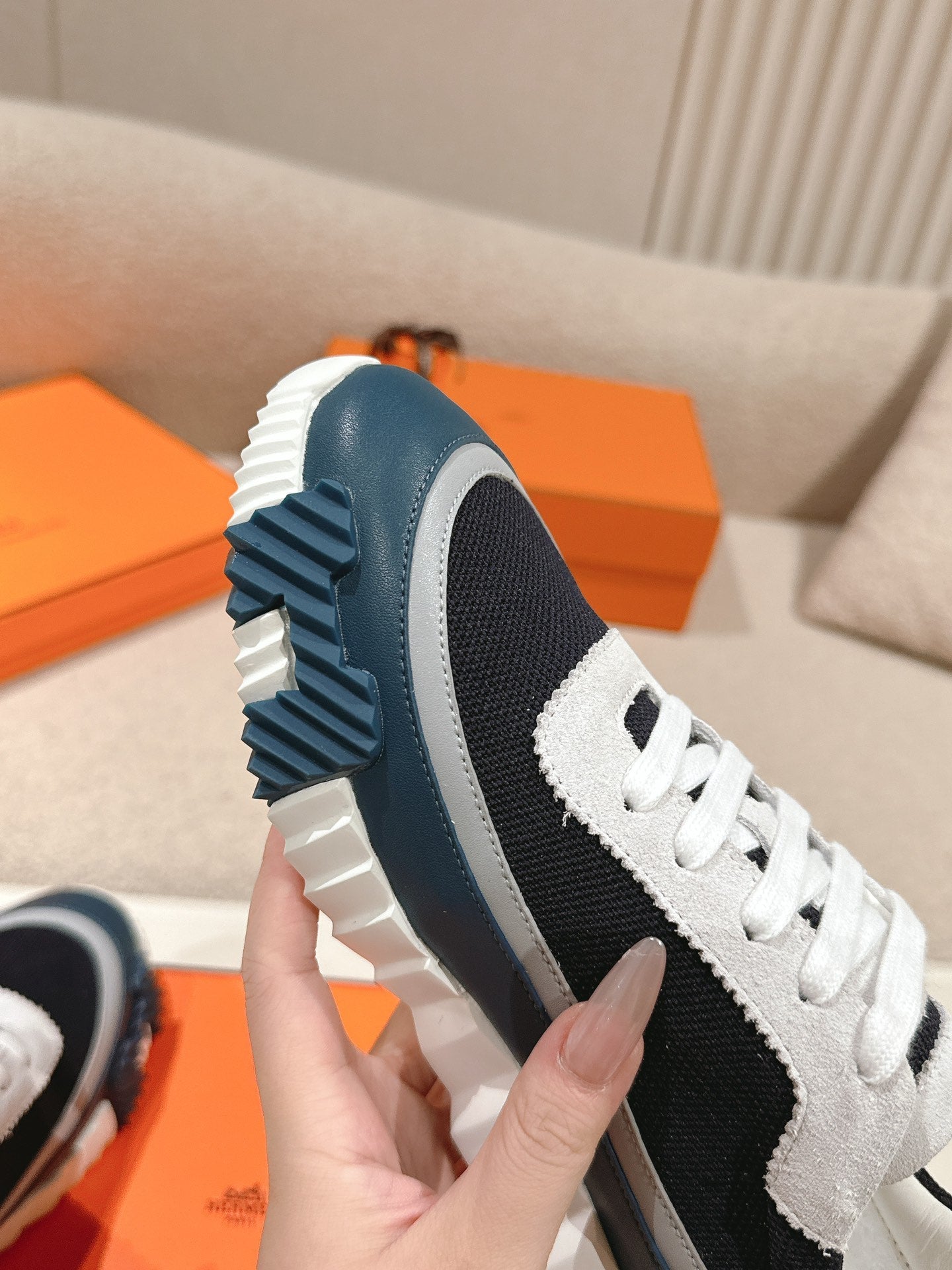 HM Men's Sneaker Black Blue Goatskin Suede 578953