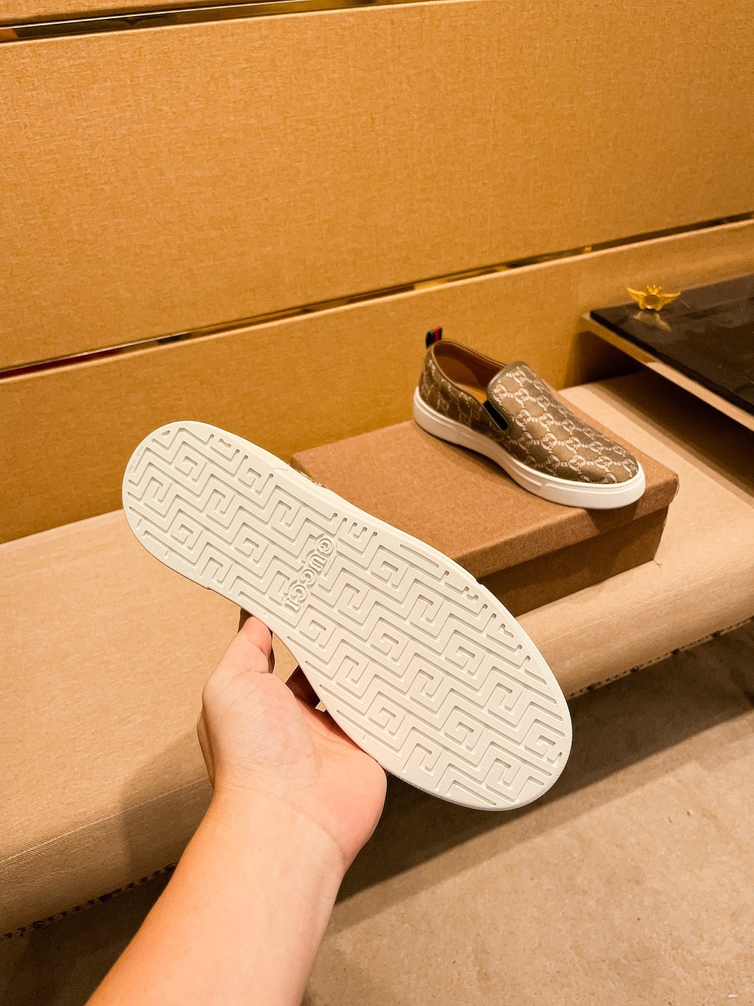 GG Men's Slip on Loafer Brown Fabric 477012