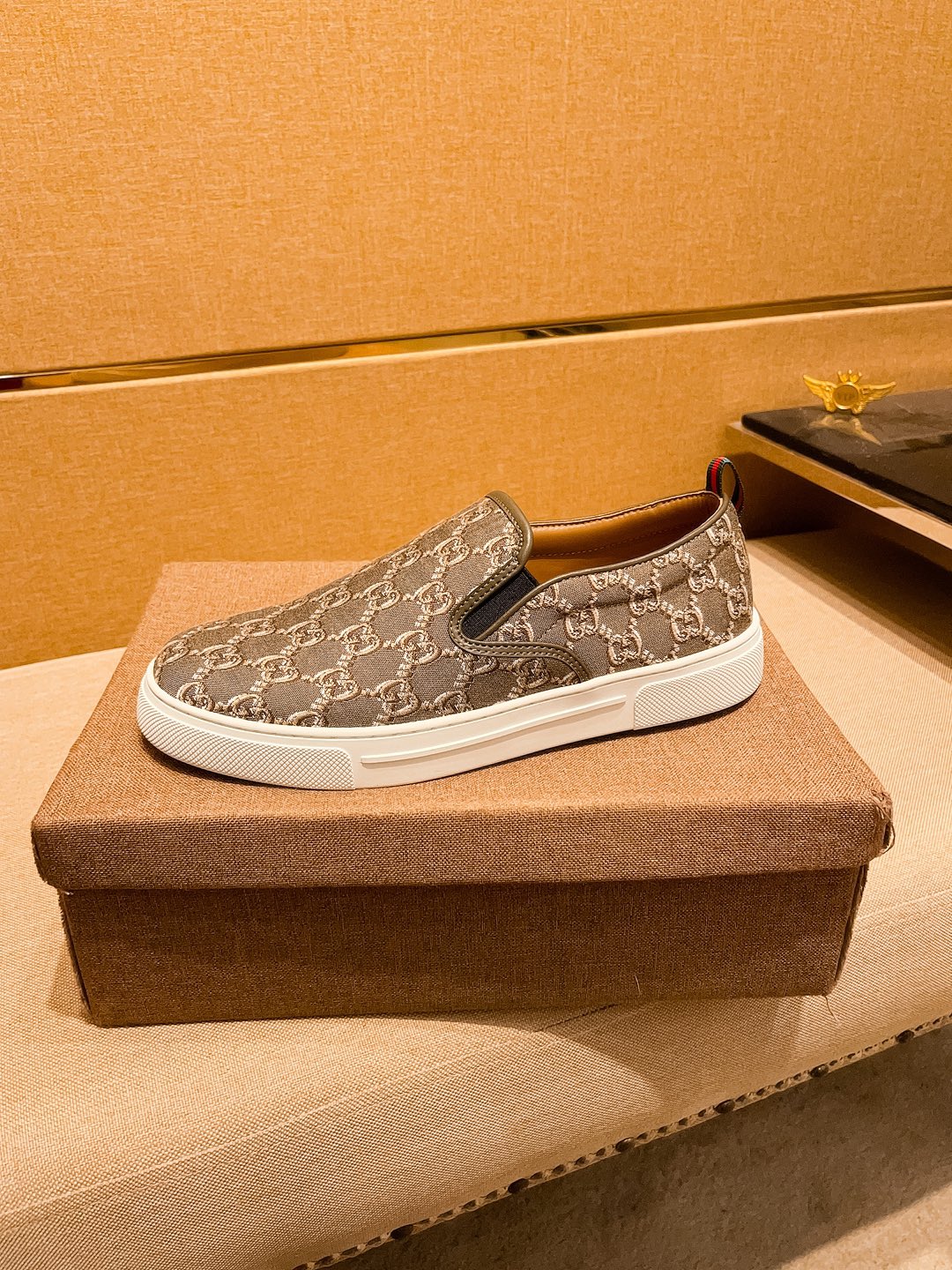 GG Men's Slip on Loafer Brown Fabric 477012