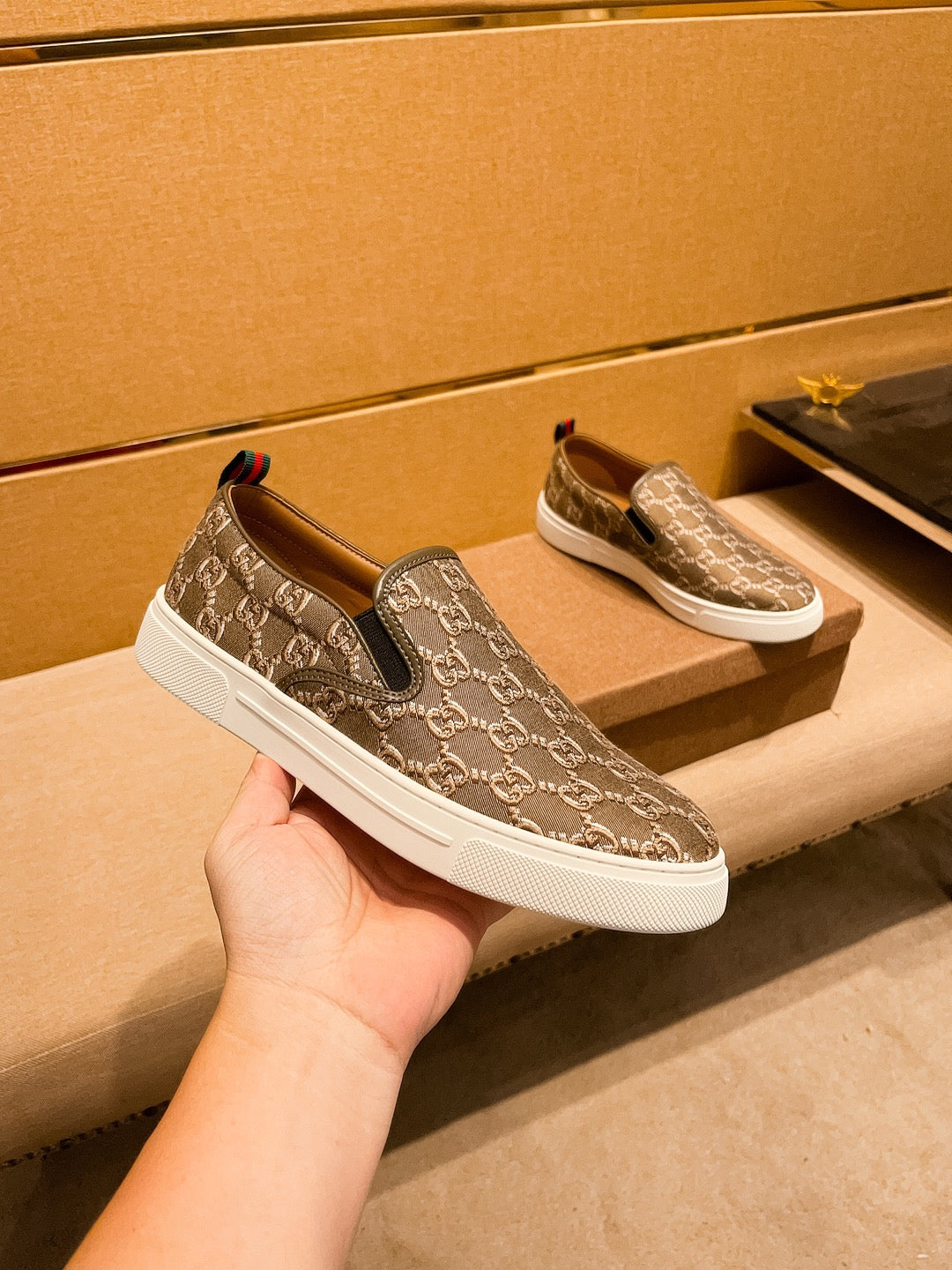 GG Men's Slip on Loafer Brown Fabric 477012