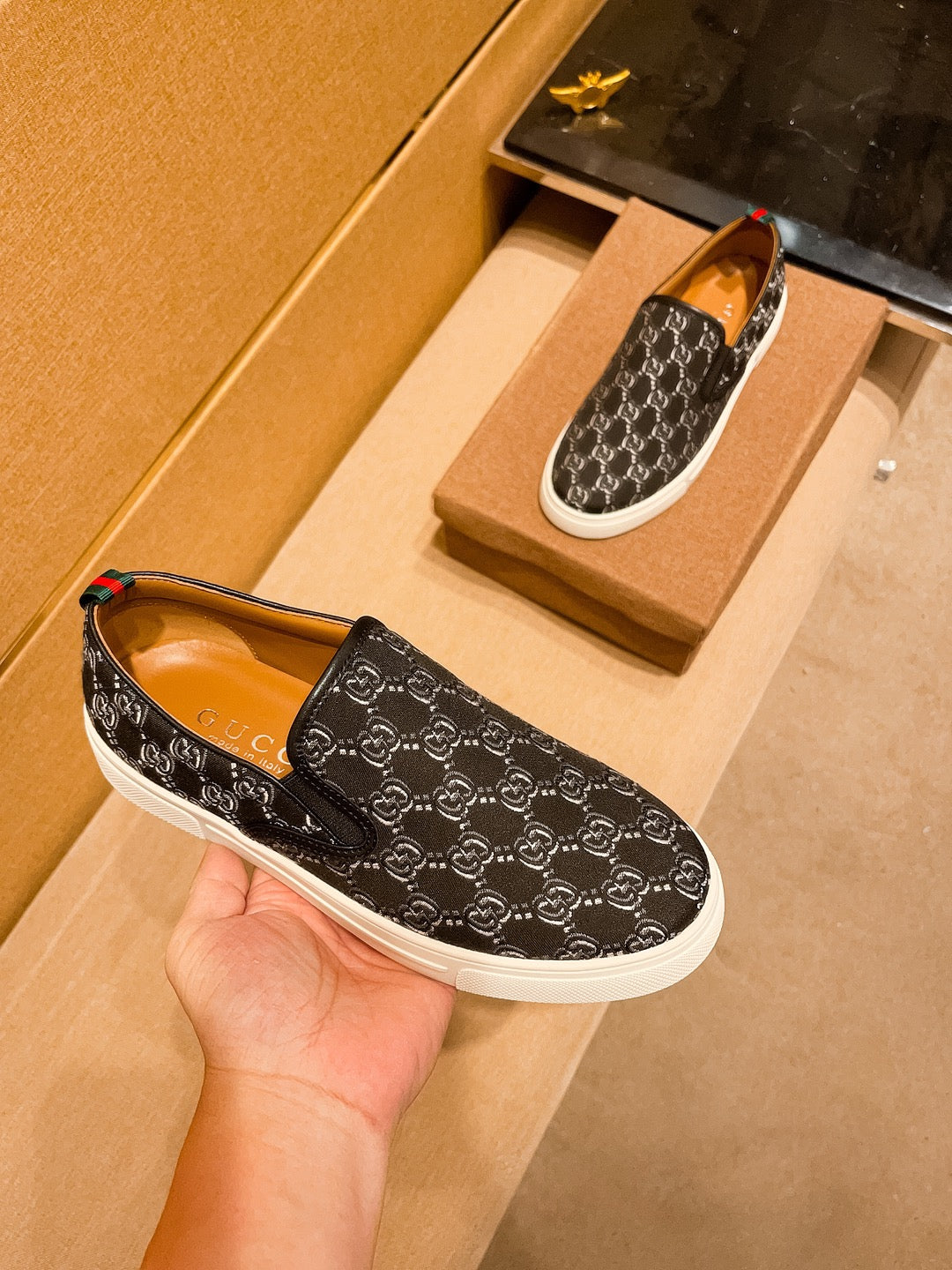 GG Men's Slip on Loafer Black Fabric 477013