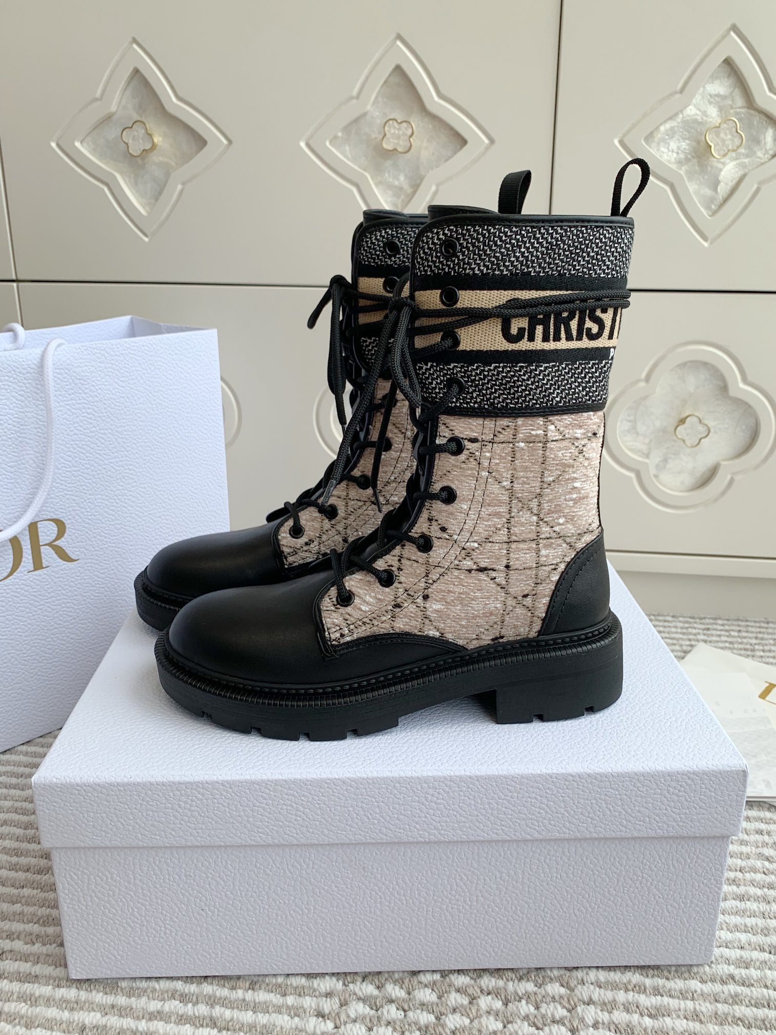 CD D-Major Ankle Boot In Dark Beige Mix Black Canvas And Cowhide 105071