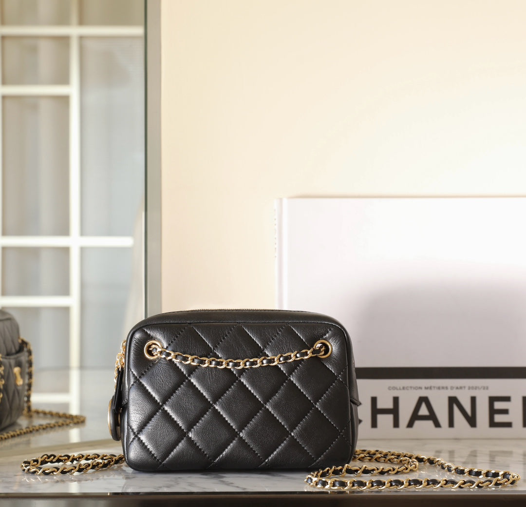 24K Mini Camera Case 18cm Black Lambskin