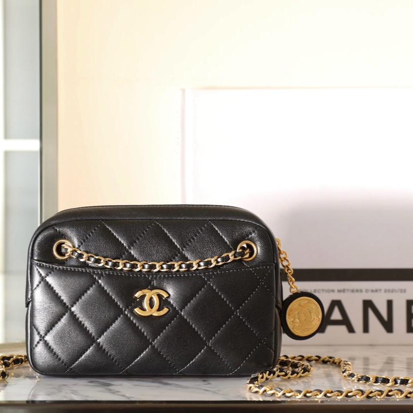 24K Mini Camera Case 18cm Black Lambskin