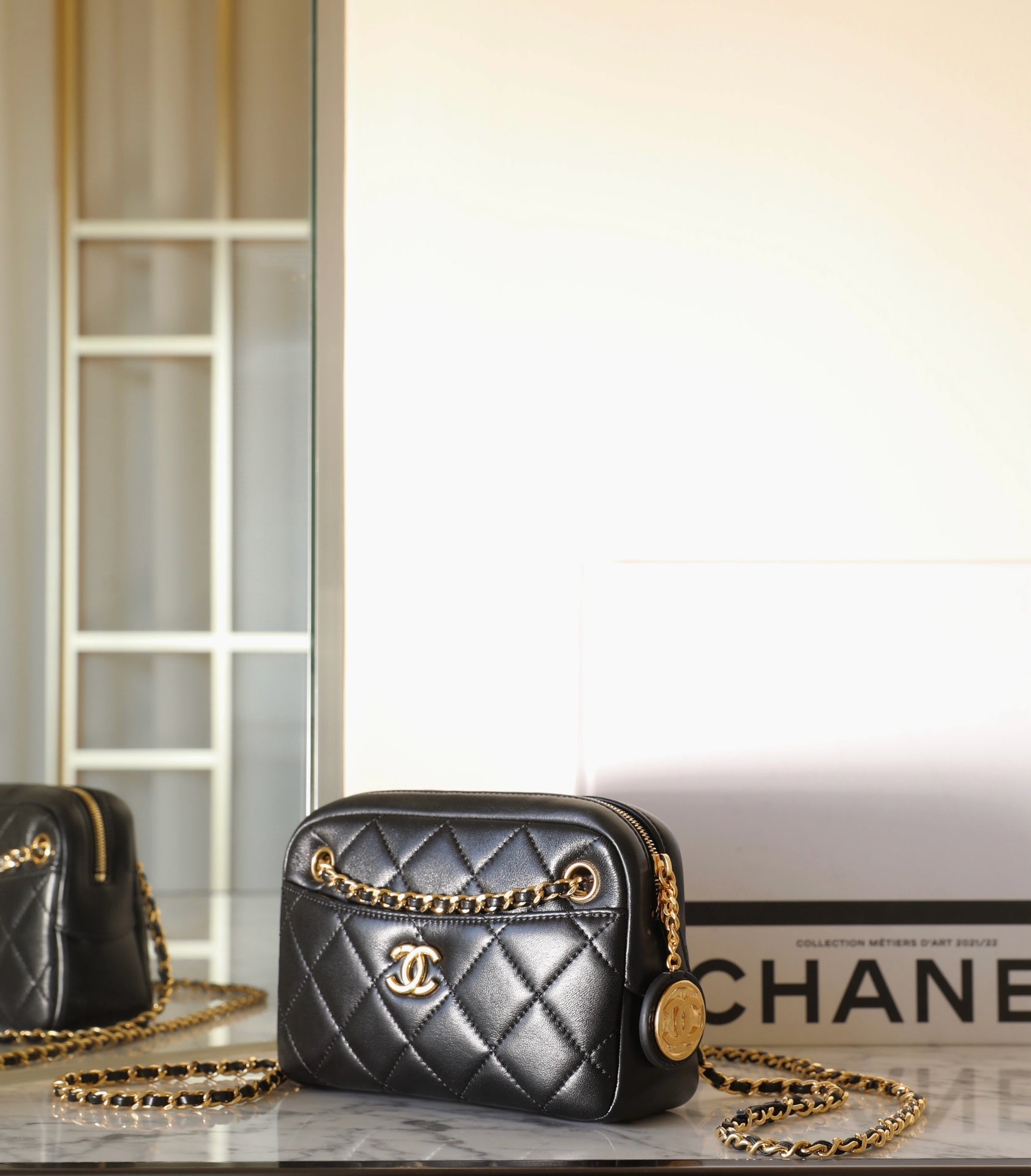 24K Mini Camera Case 18cm Black Lambskin