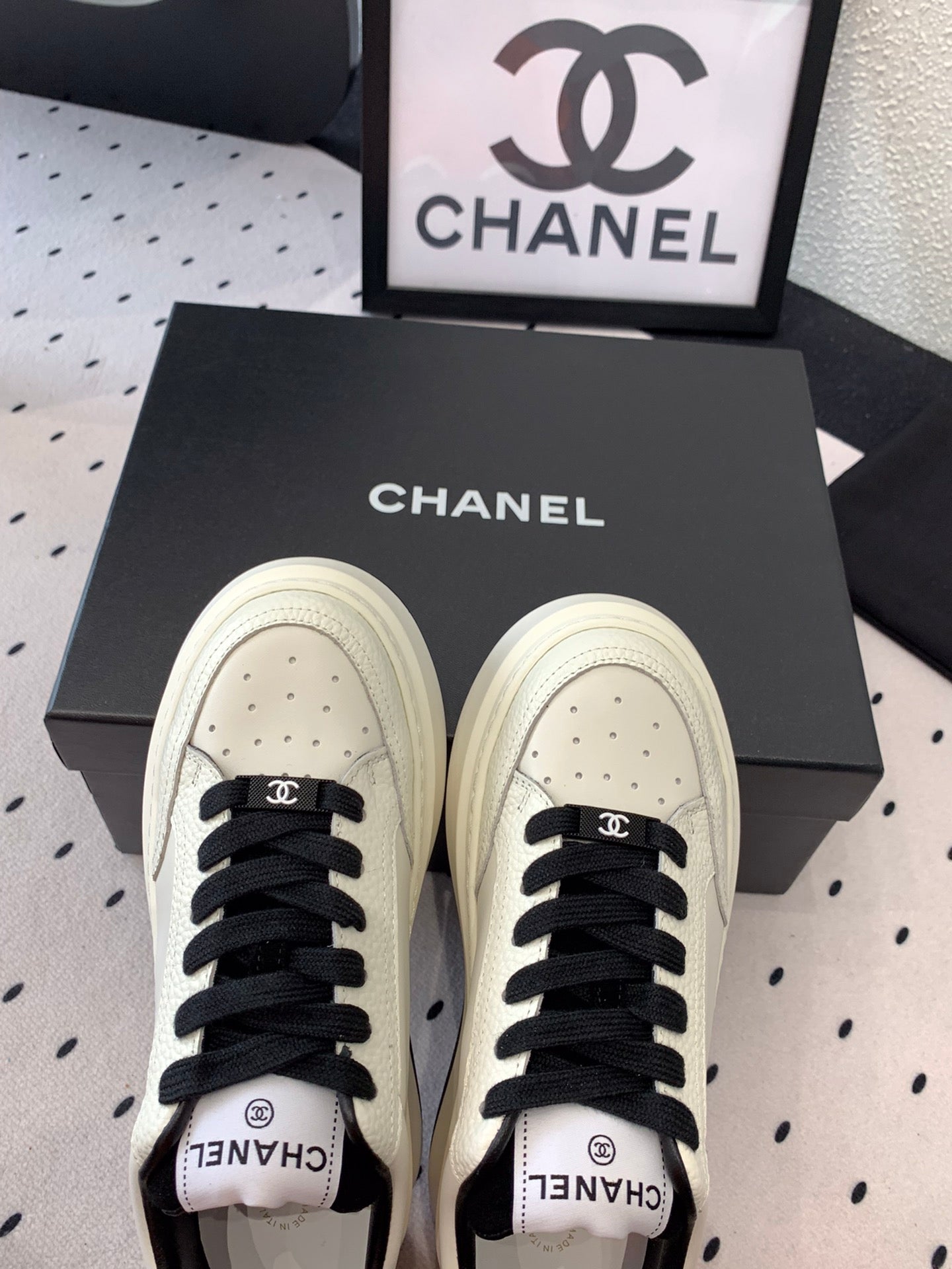CC Sneaker In White Mix Black Cowhide 147102