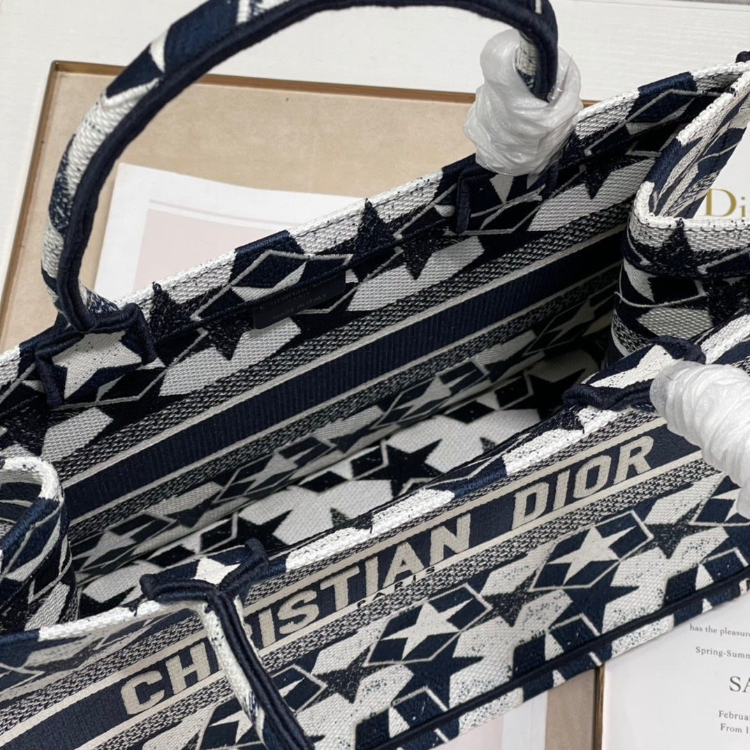 CD Five-pointed Star Book Tote 36cm Bag Blue White Canvas 336522