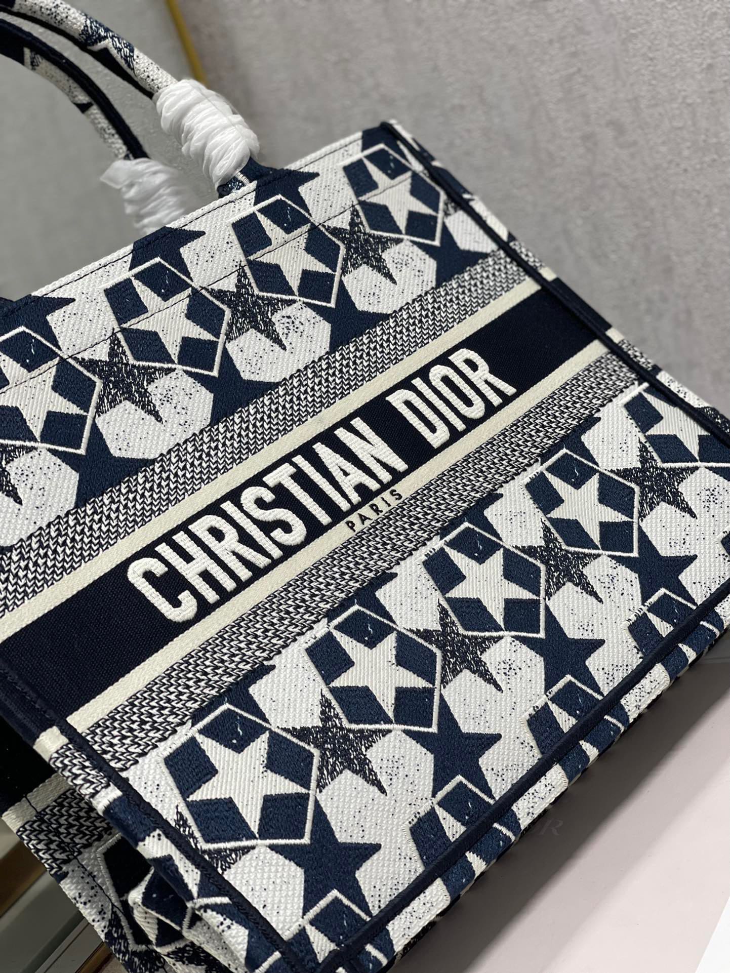 CD Five-pointed Star Book Tote 36cm Bag Blue White Canvas 336522