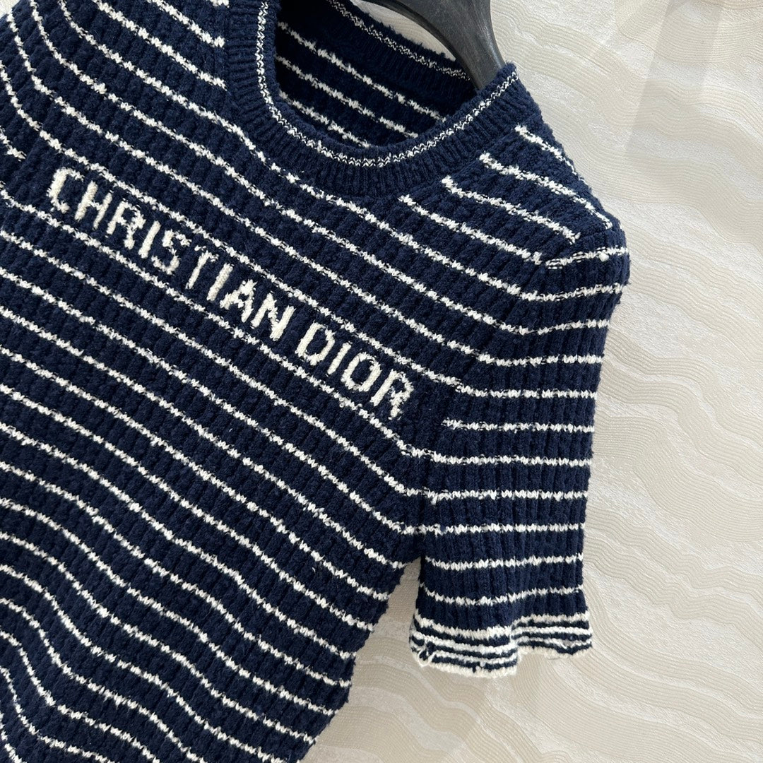 CD Striped knitted Top Navy Blue Cotton